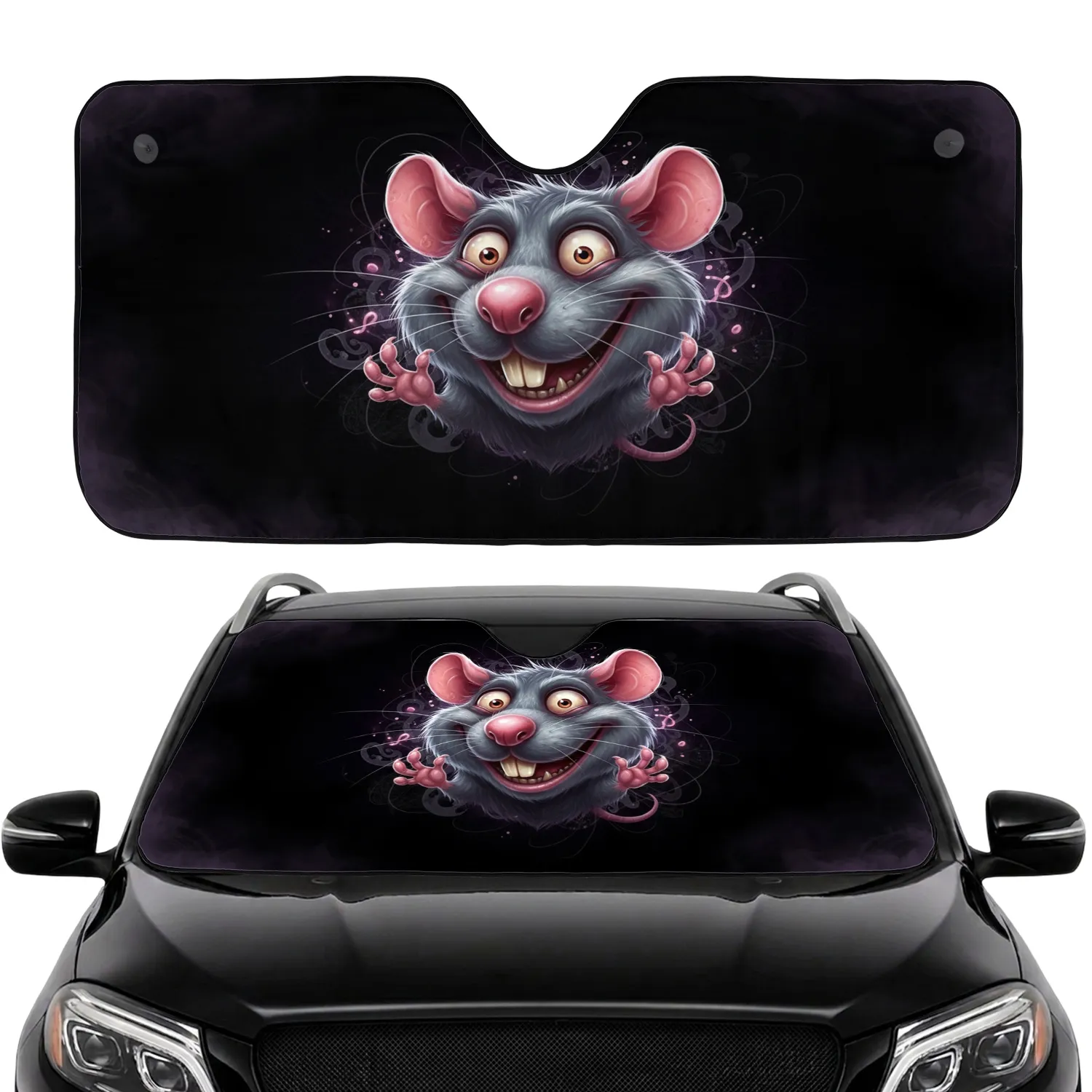Mischievous Cartoon Rat Head Chaos Car Interior Upgrade Rat Lover Gift Car Sunshade - 1