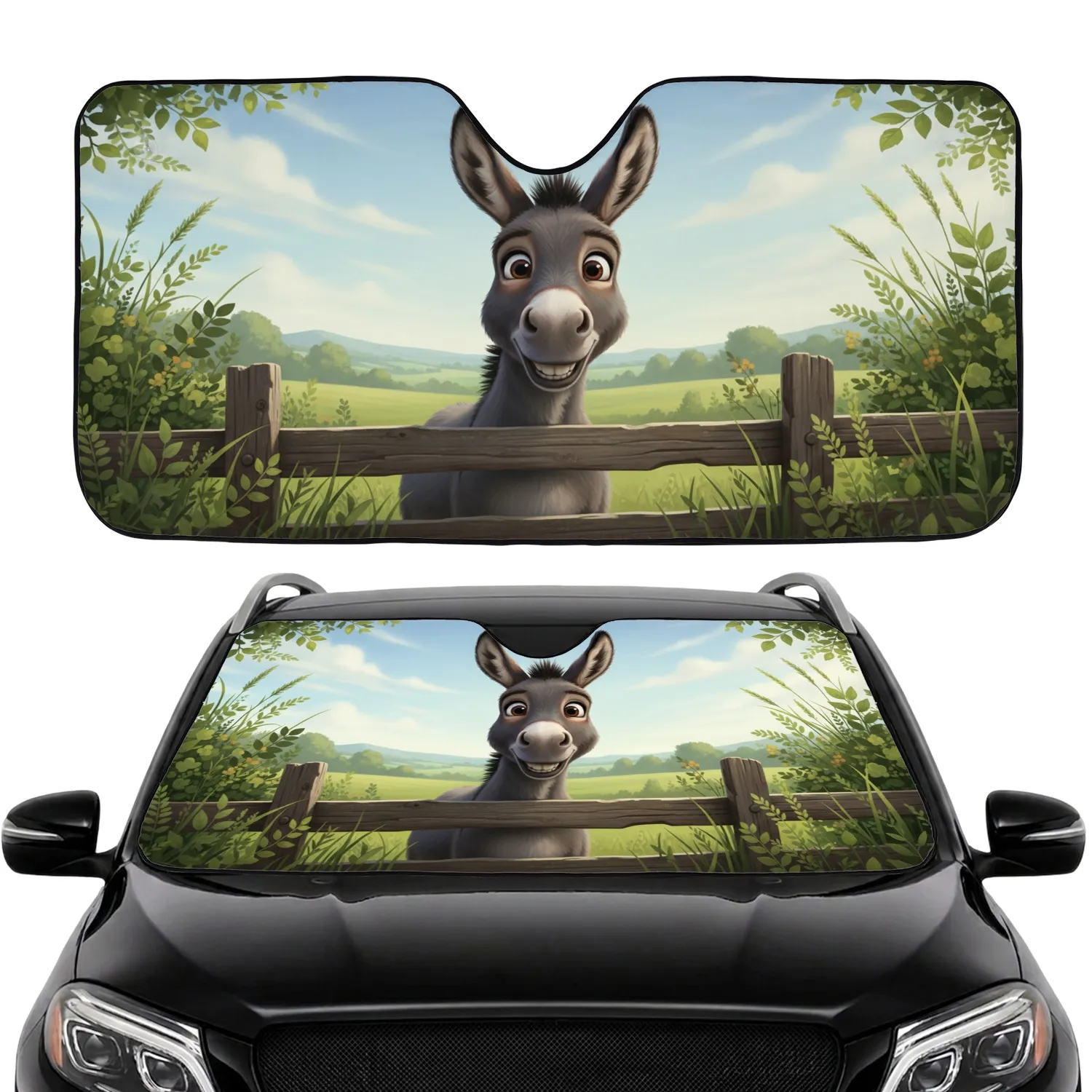 Grey Donkey Weathered Fence Car Interior Road Trip Accessory Car Sunshade - 1