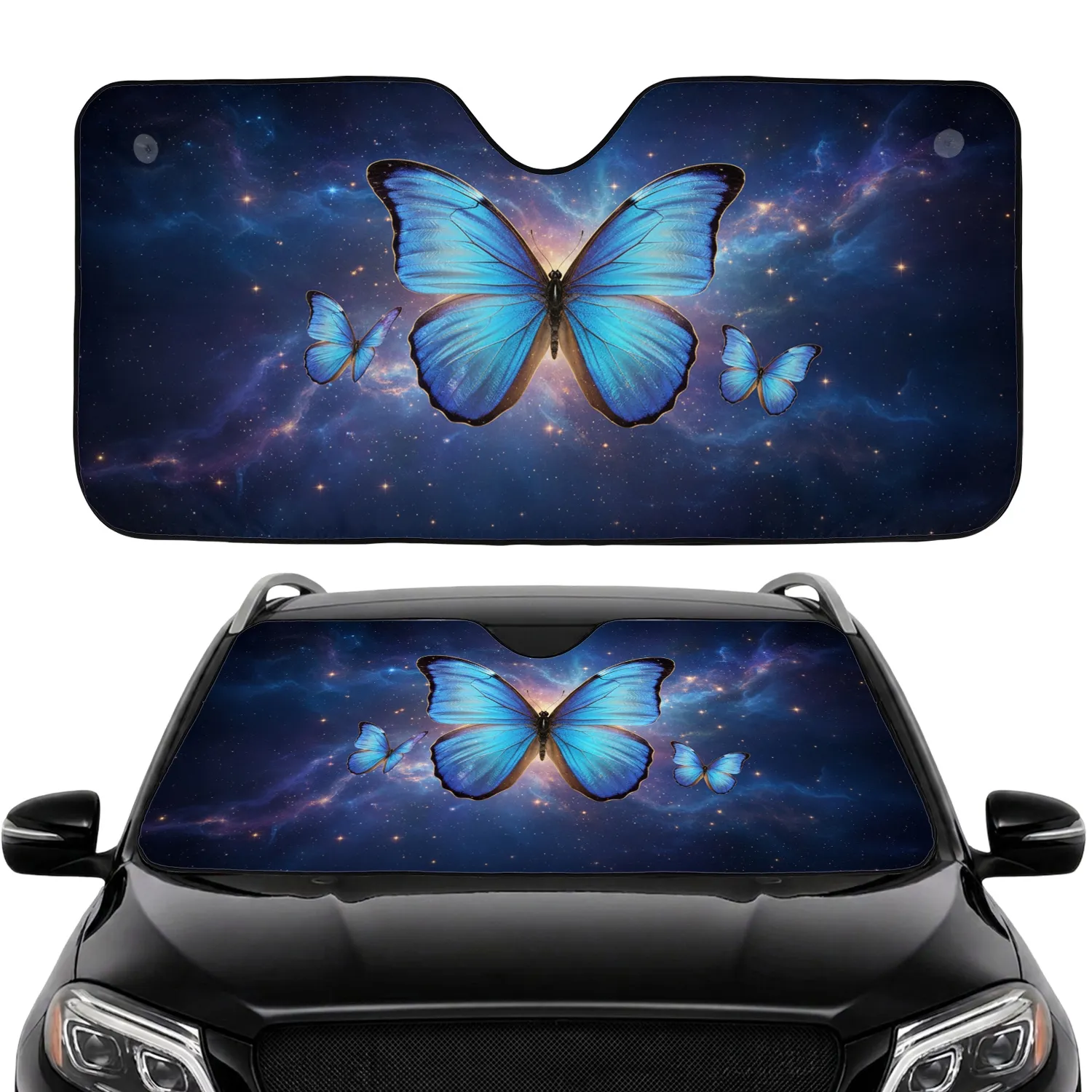Blue Morpho Butterfly Cosmic Nebula Car Interior Upgrade Butterfly Lover Gift Car Sunshade - 1