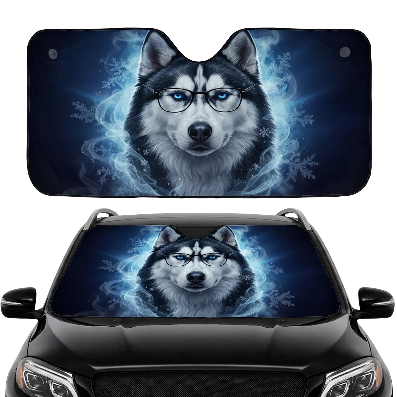 Siberian Husky Glasses Arctic Frost - Travel Essentials Dog Lover Car Sunshade - 1