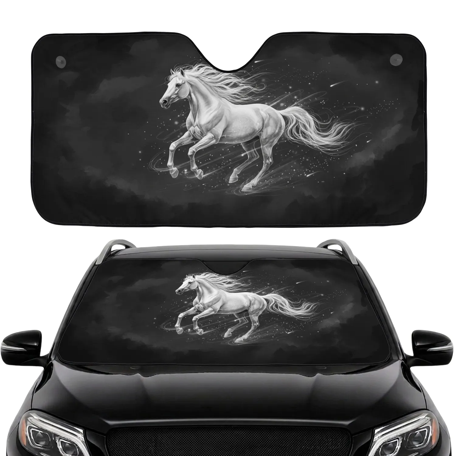 Majestic White Horse Rearing Dynamic - Car Interior Upgrade Travel Essentials Car Sunshade - 1