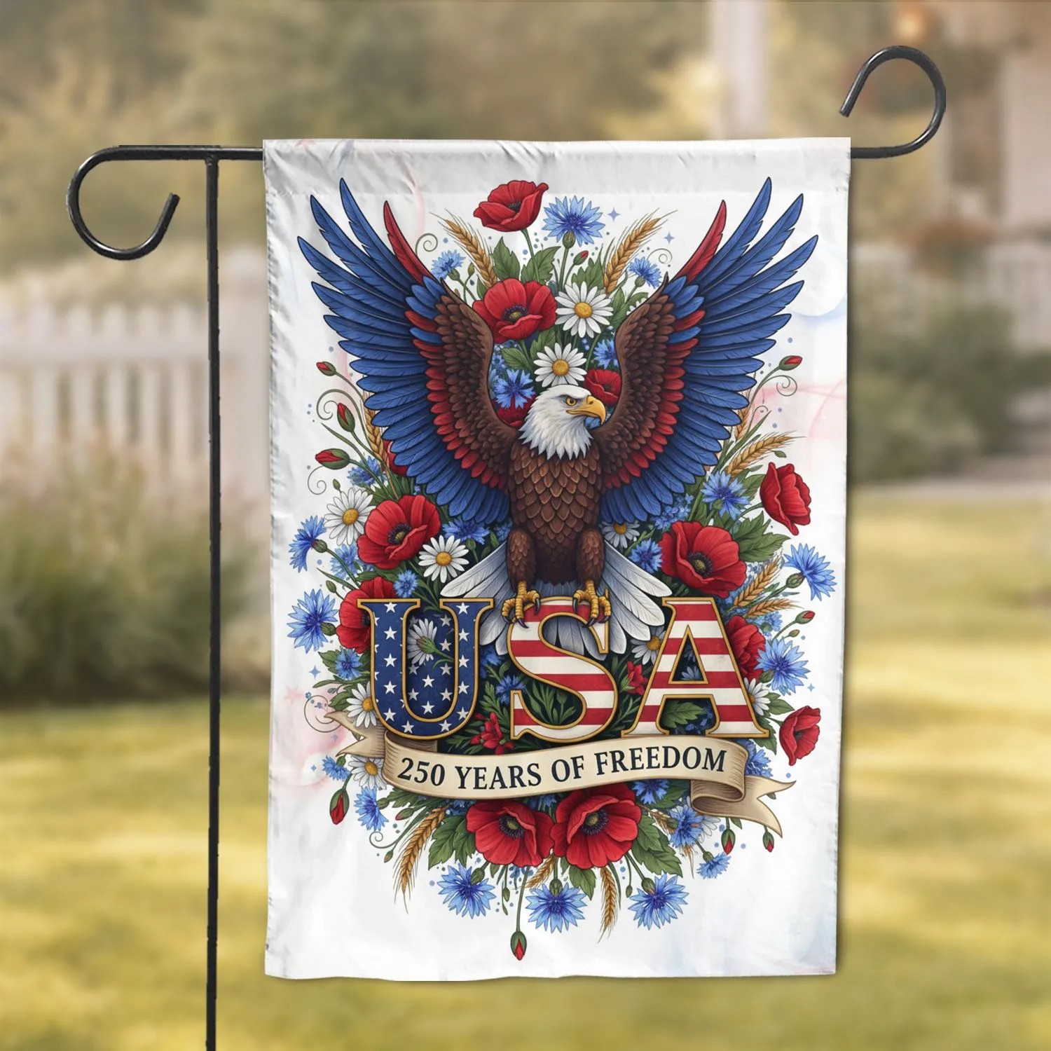 Bald Eagle USA 250 Years of Freedom Patriotic Floral - Independence Day Garden Flag - 1