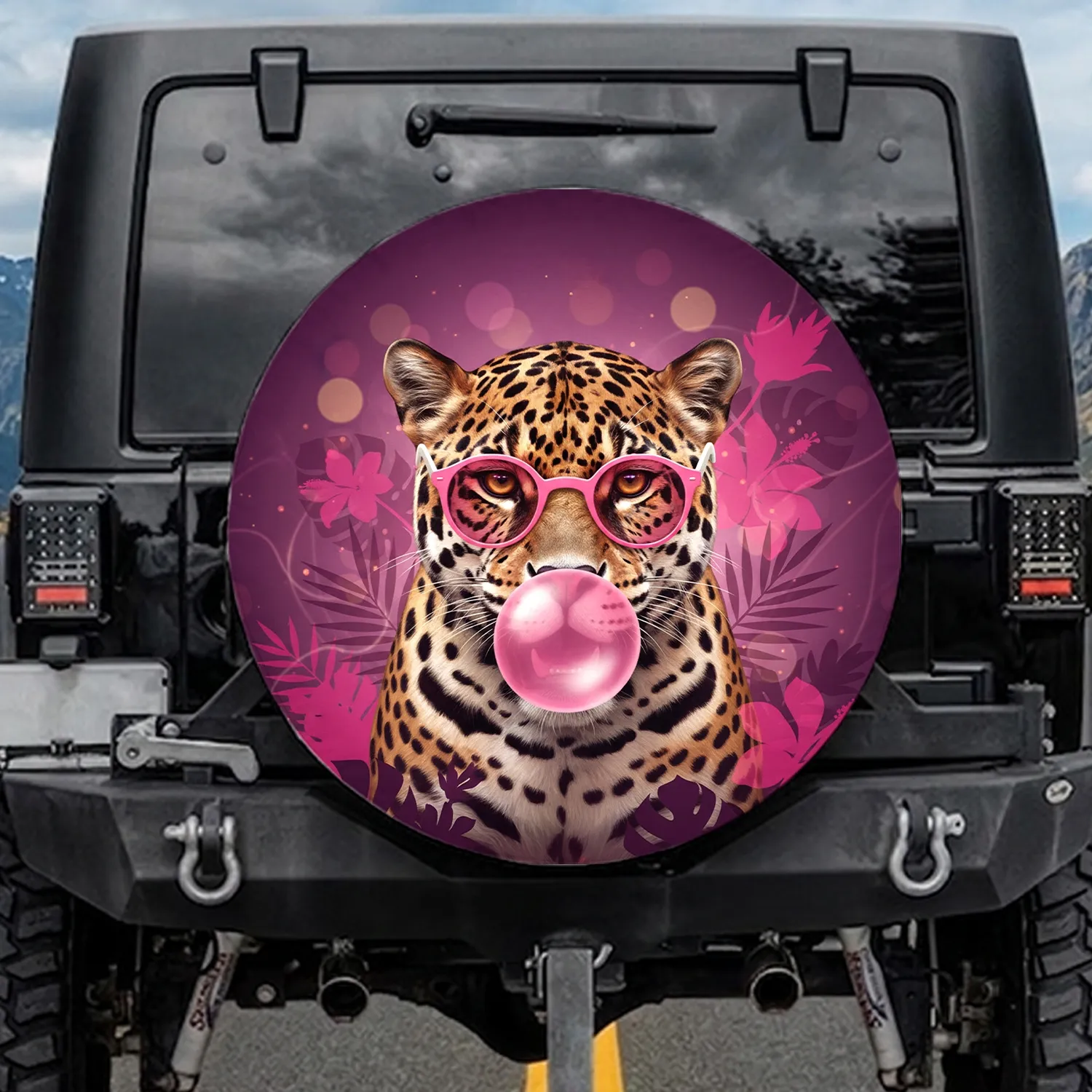 Jaguar Pink Bubblegum Sunglasses Plum Botanical - Wildlife Lover Gift Spare Tire Cover - 1