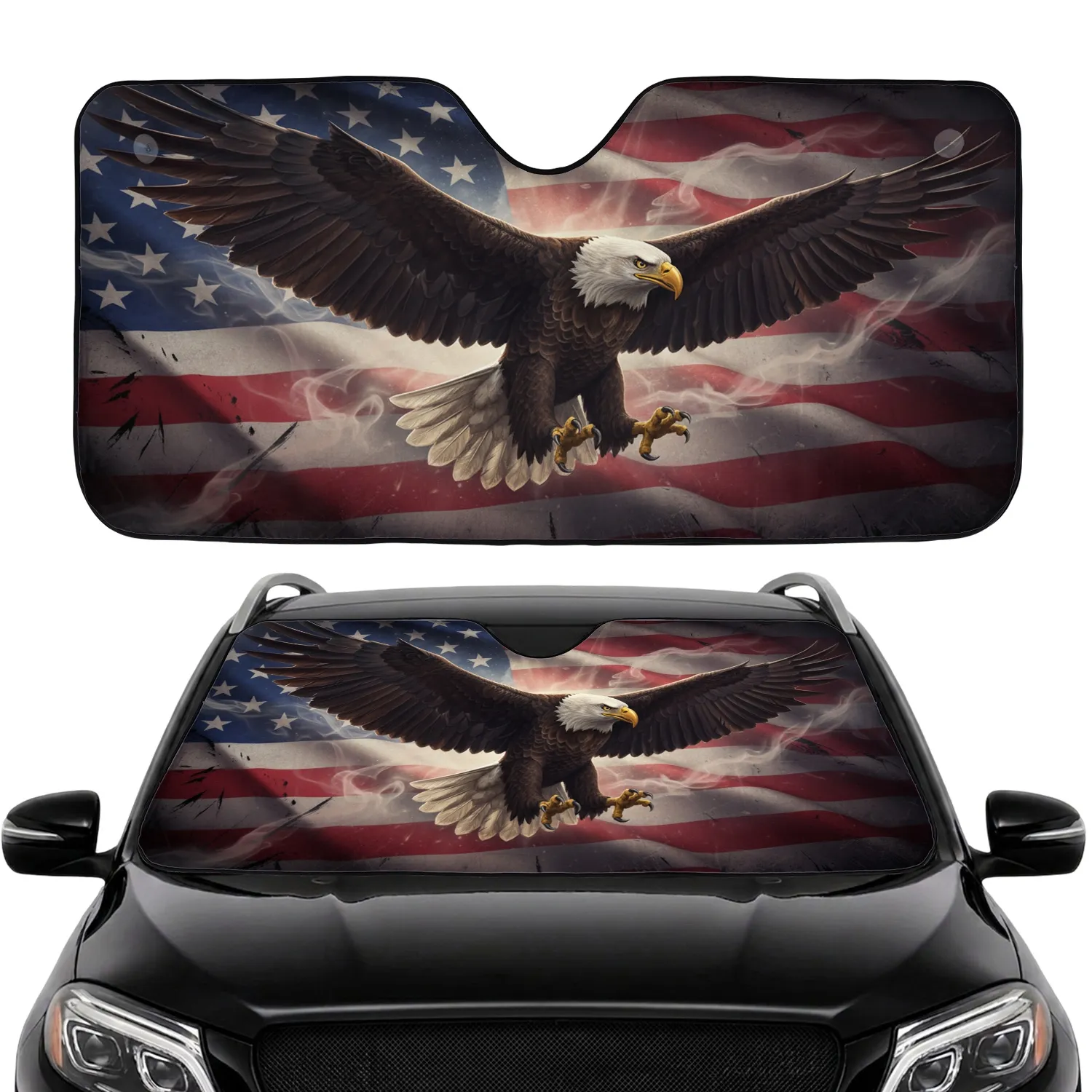 Bald Eagle American Flag - Independence Day Road Trip Gift for Veterans Car Sunshade - 1