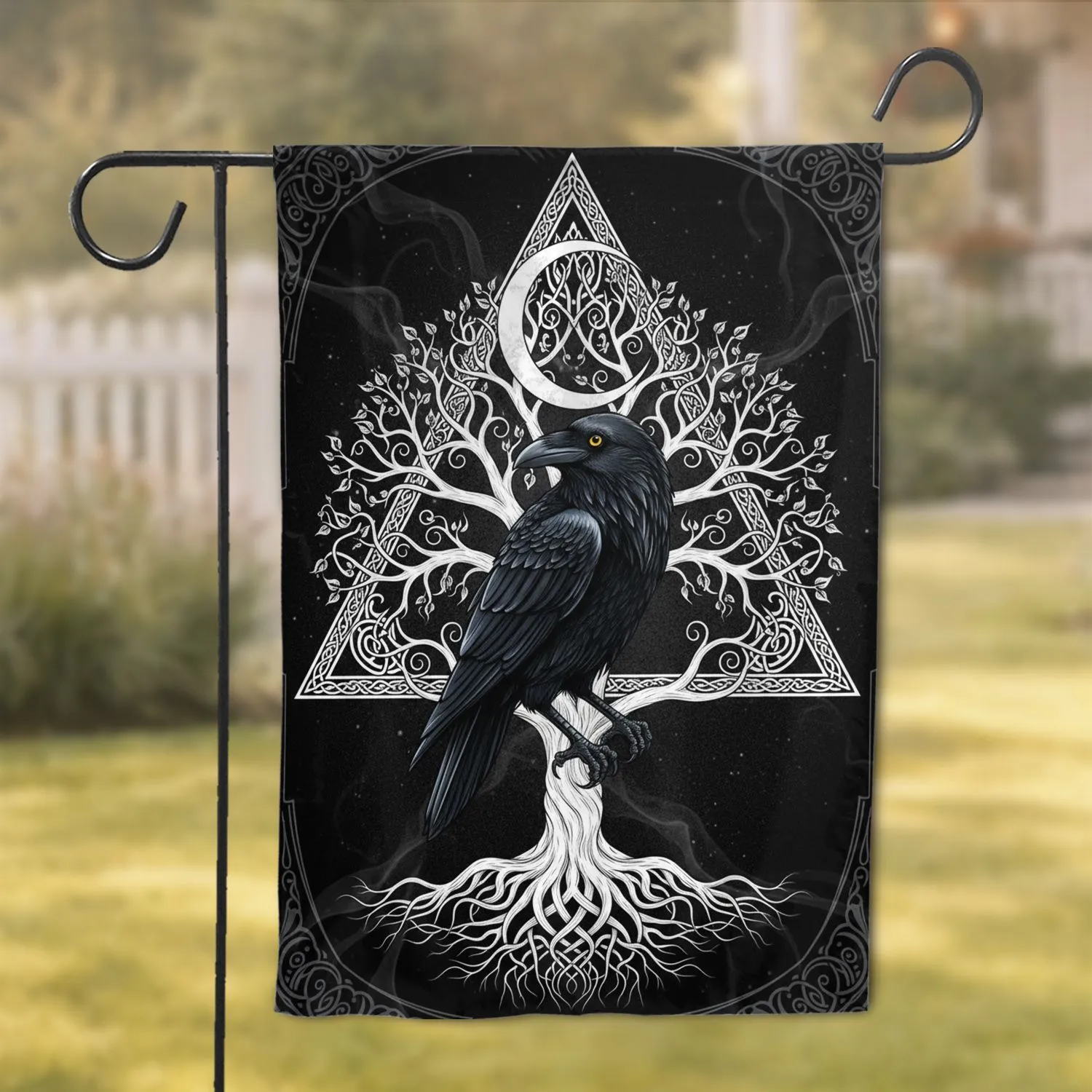 Black Raven Tree of Life Celtic Knot Crescent Moon - Mythology Lover Home Decor Gift Garden Flag - 1