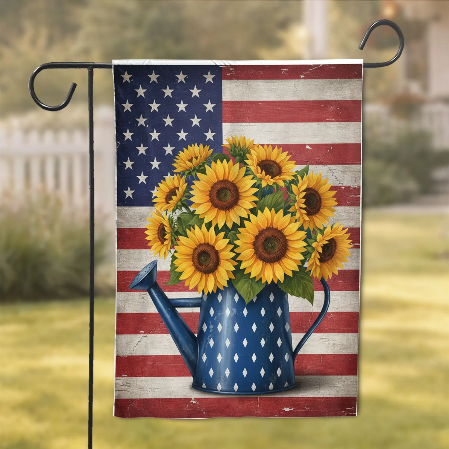 Sunflower Watering Can American Flag - Independence Day Home Decor for Flag Lovers Garden Flag - 1