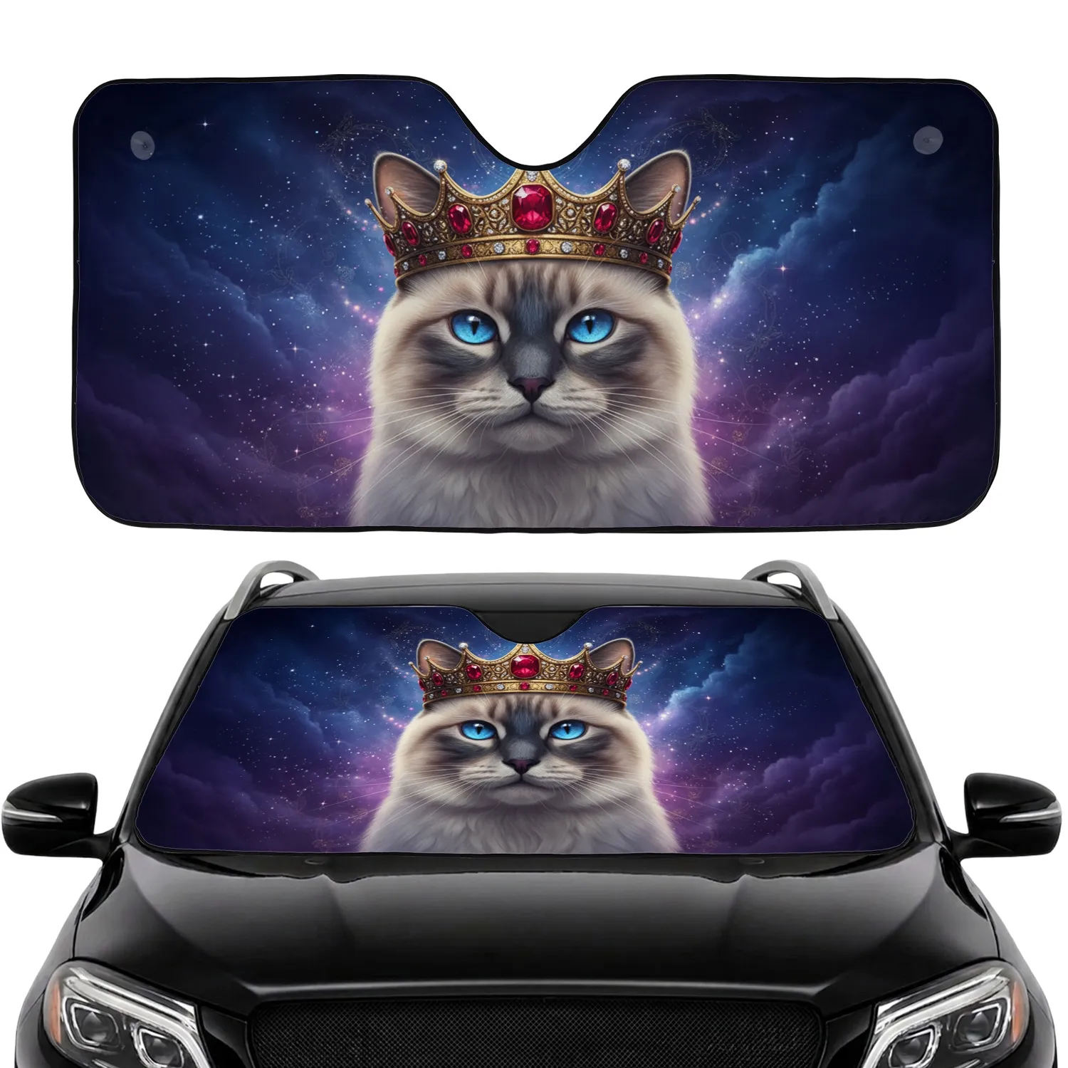 Siamese Ragdoll Cat Golden Crown Celestial - Road Trip Gift for Cat Lover Car Sunshade - 1
