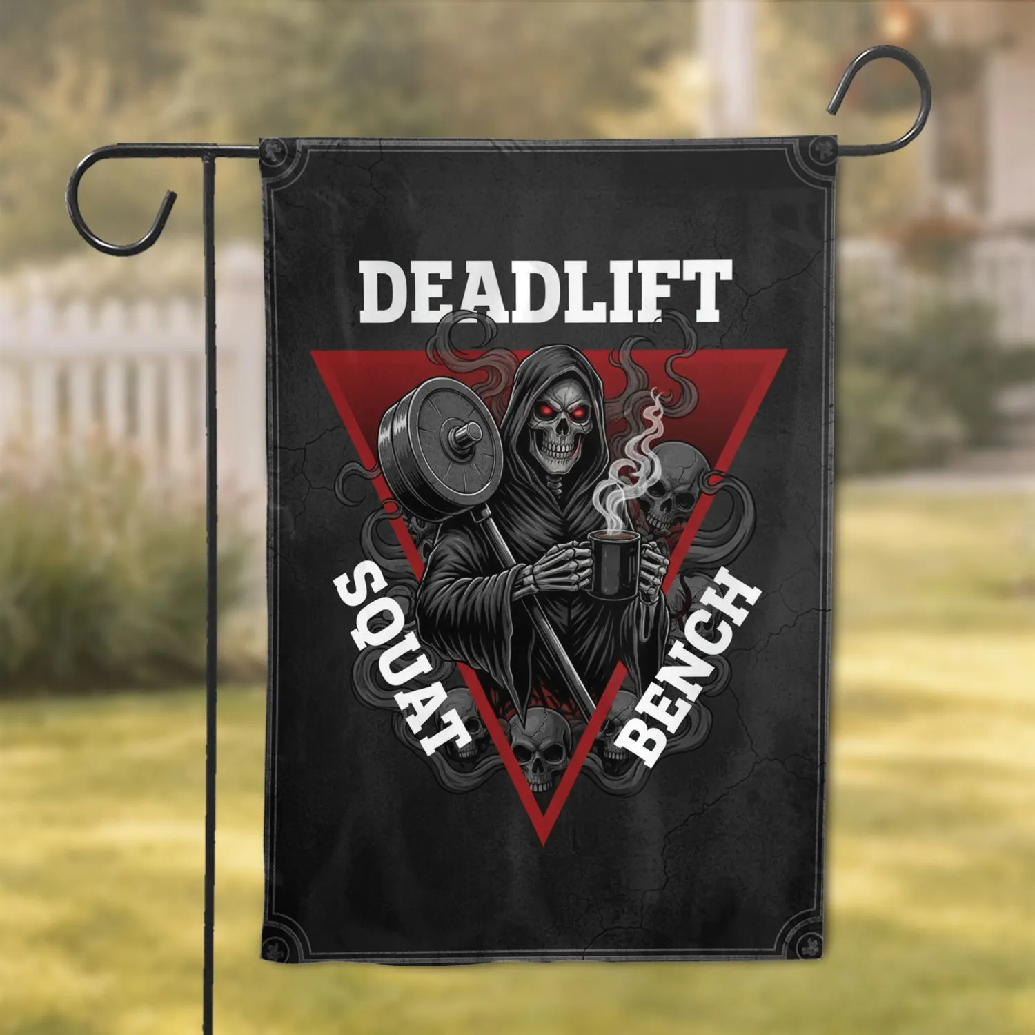 Grim Reaper Powerlifting SQUAT BENCH DEADLIFT Gym Motivation Gift for Fitness Lover Garden Flag - 1