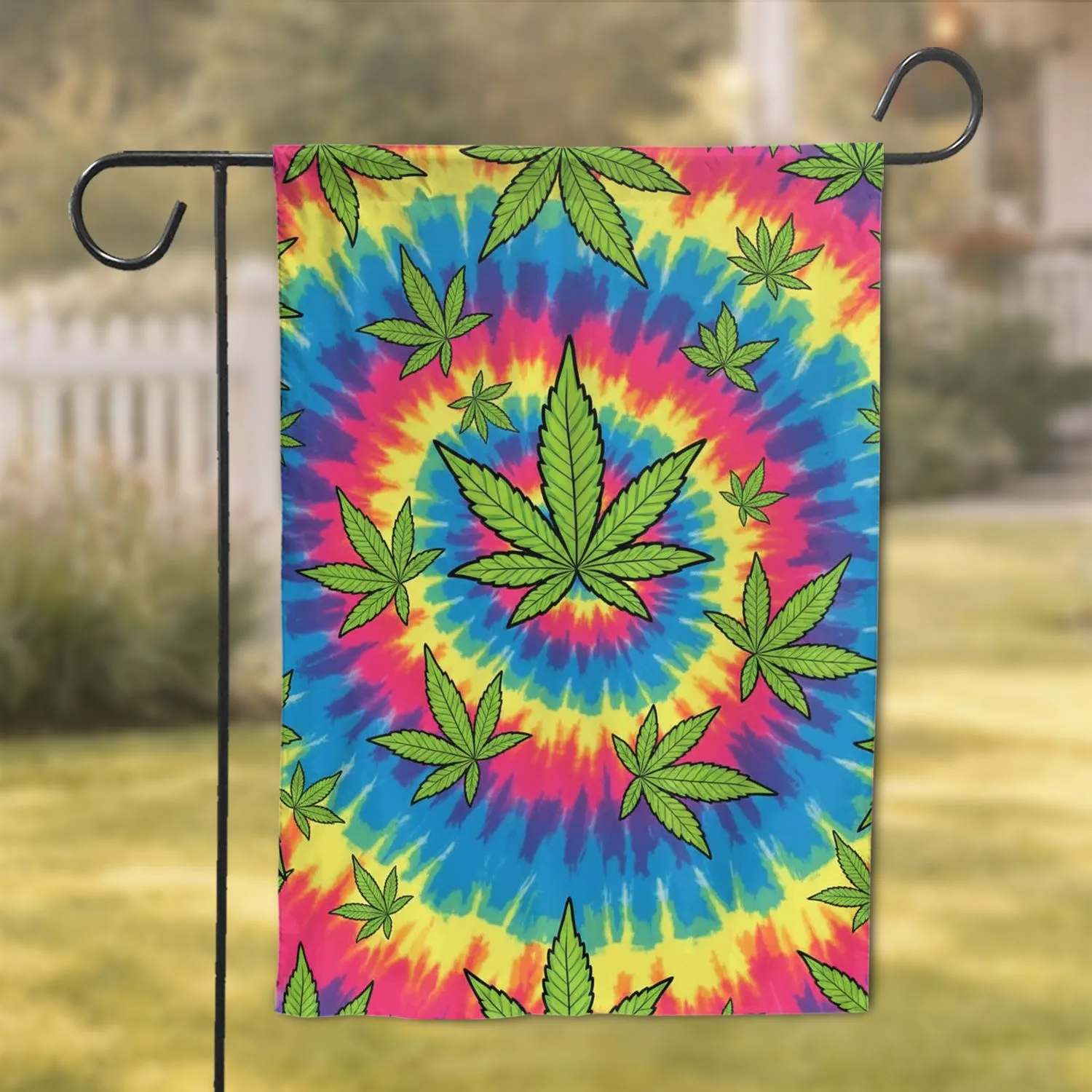 Cannabis Leaves Tie-Dye Swirl - Psychedelic Boho Home Decor Gift Garden Flag - 1