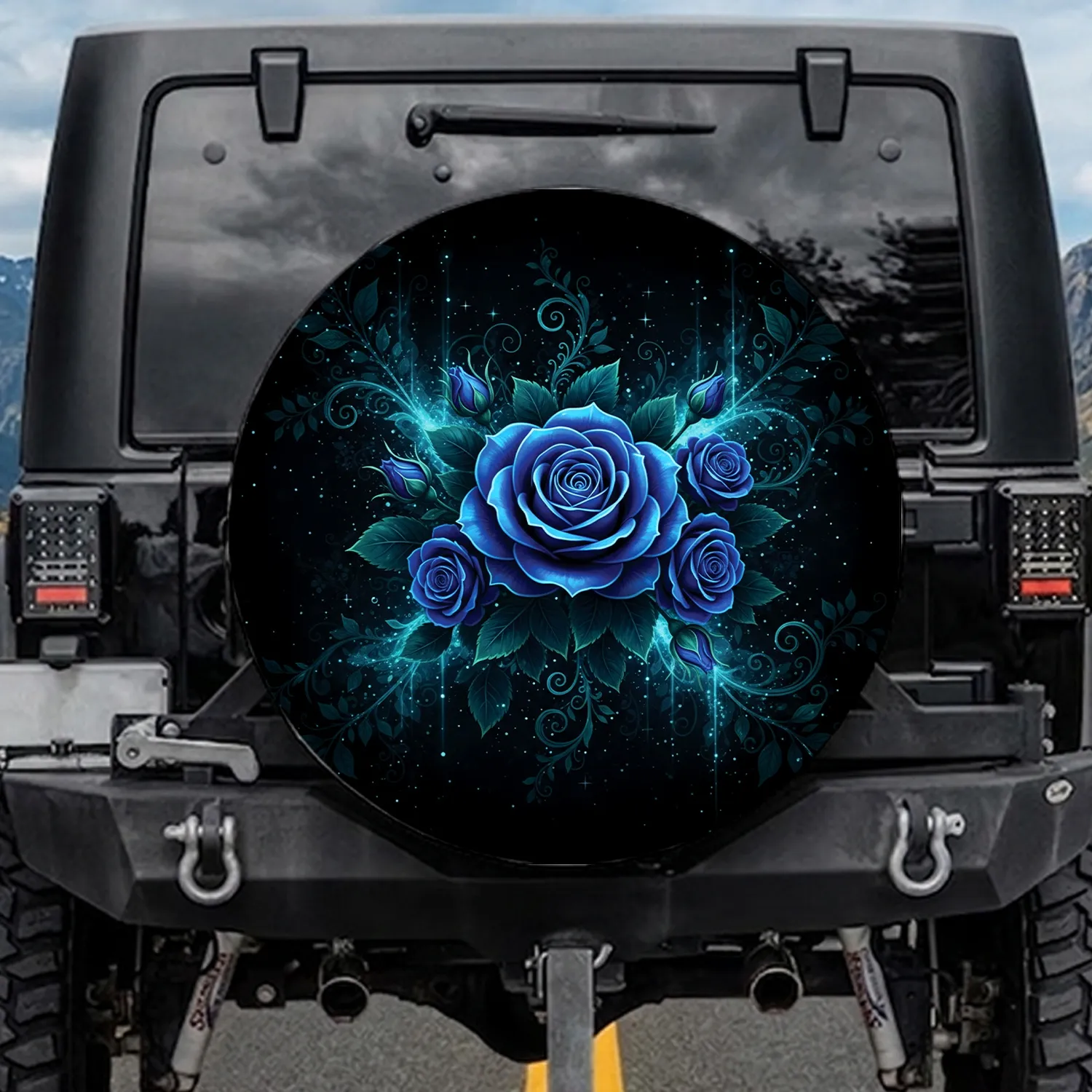 Electric Blue Roses Bouquet Stardust Night - Outdoor Lifestyle Rose Lover Gift Spare Tire Cover - 1