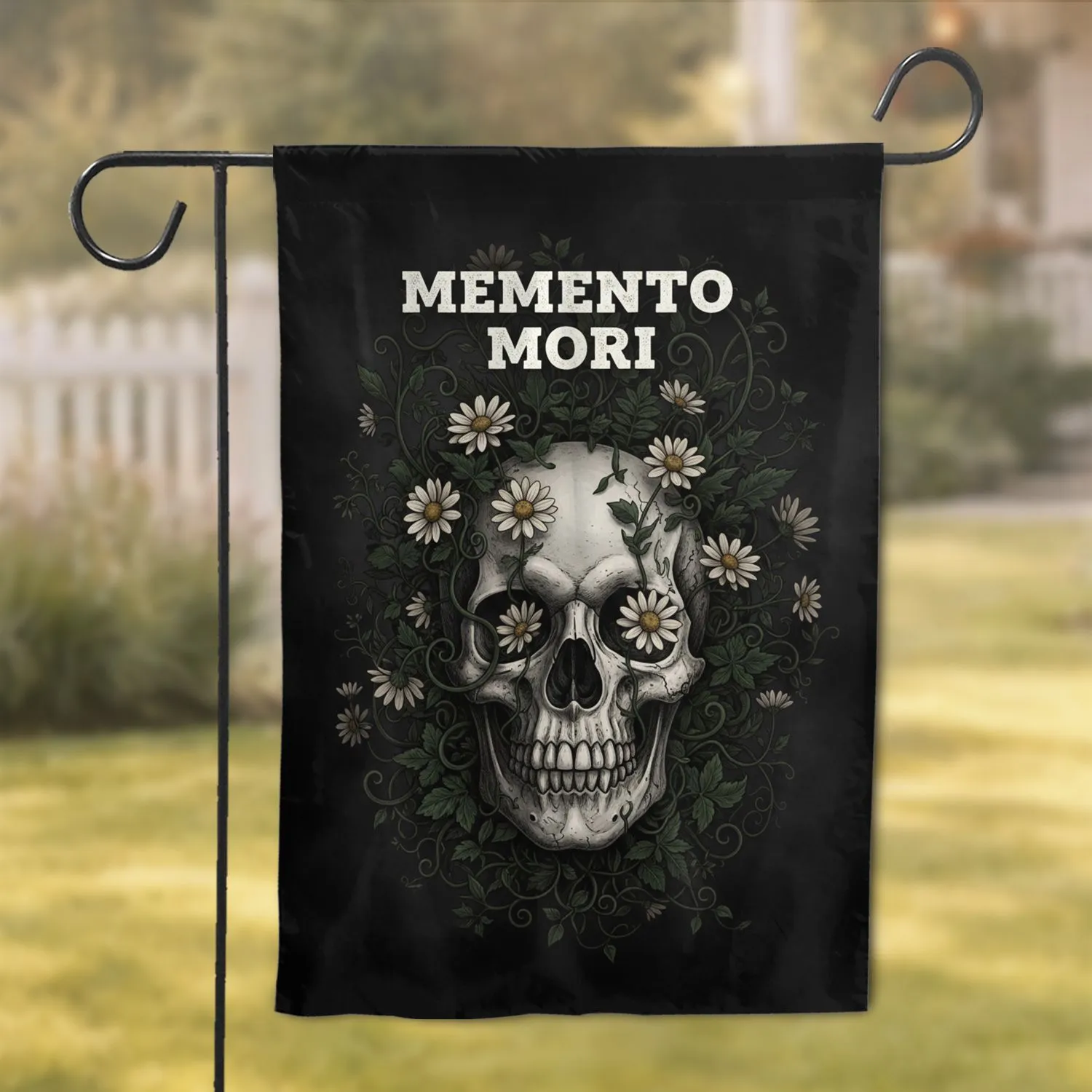Memento Mori Skull Foliage Daisy - Gothic Decor Gift for Gothic Lover Garden Flag - 1
