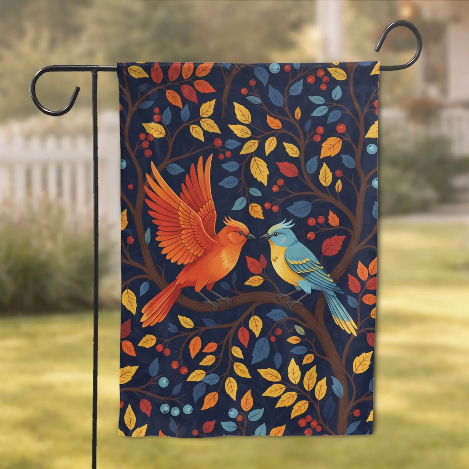 Two Vibrant Birds Dense Botanical Branches Berry Accents - Home Decor Gift Garden Flag - 1