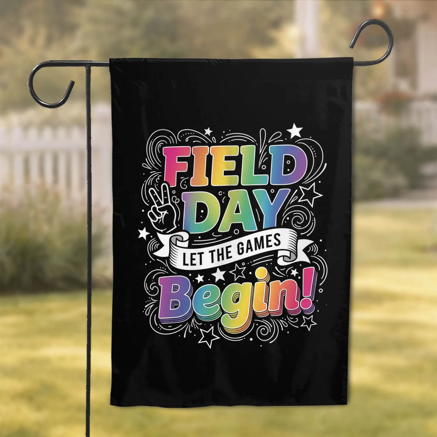 Field Day Let The Games Begin Peace Sign Stars - Celebration Event Decor Garden Flag - 1