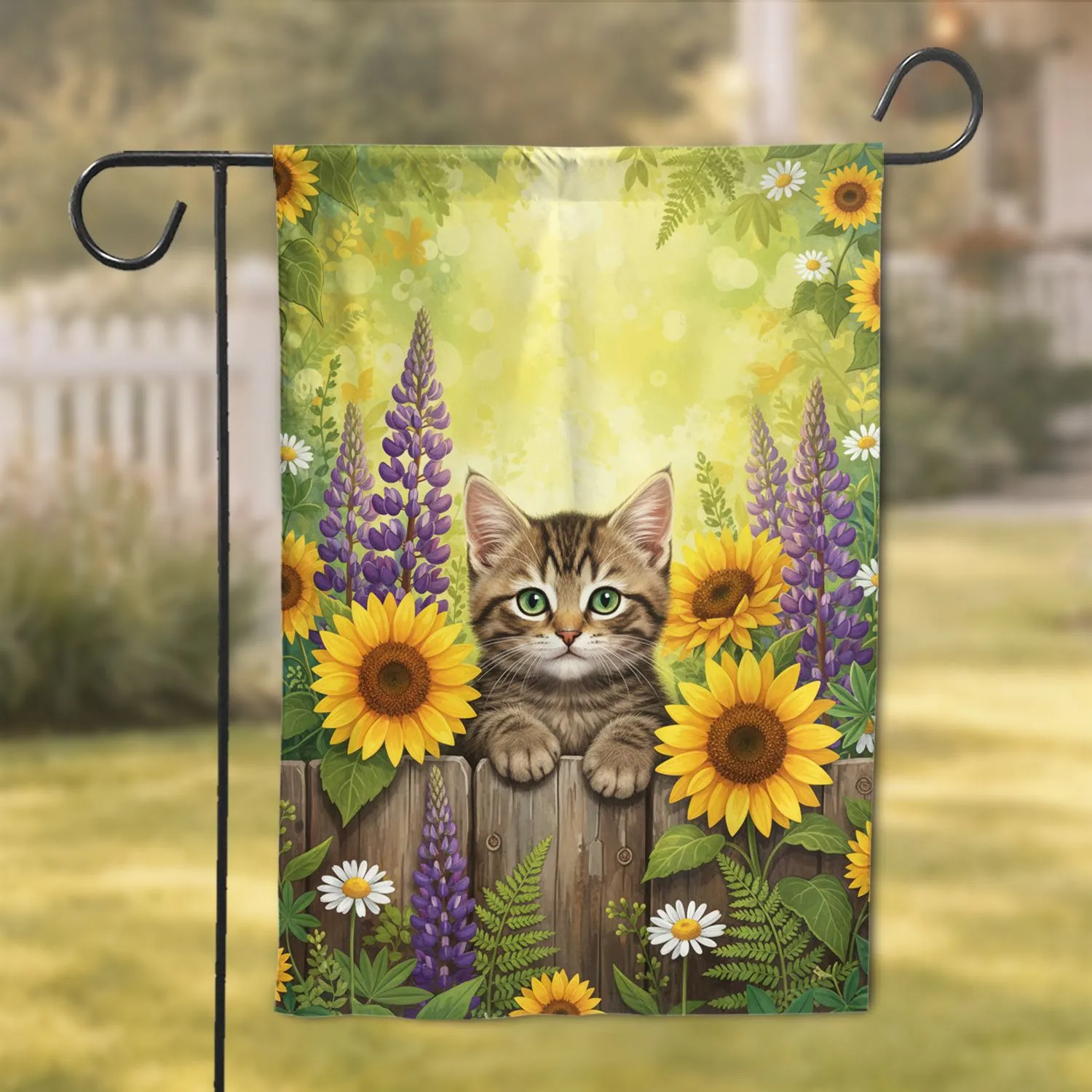 Tabby Kitten Sunflower Garden - Cat Lover Home Decor Gift Garden Flag - 1
