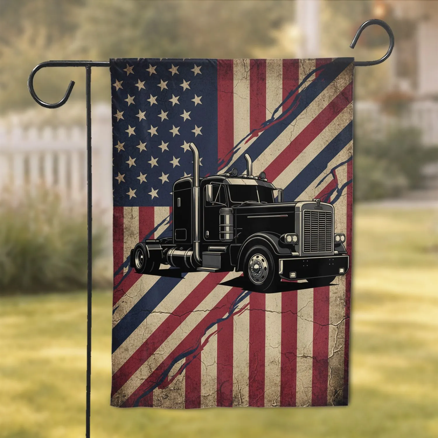 Rugged Distressed Semi-Truck American Flag - Patriotic Home Decor Gift for Truckers Garden Flag - 1