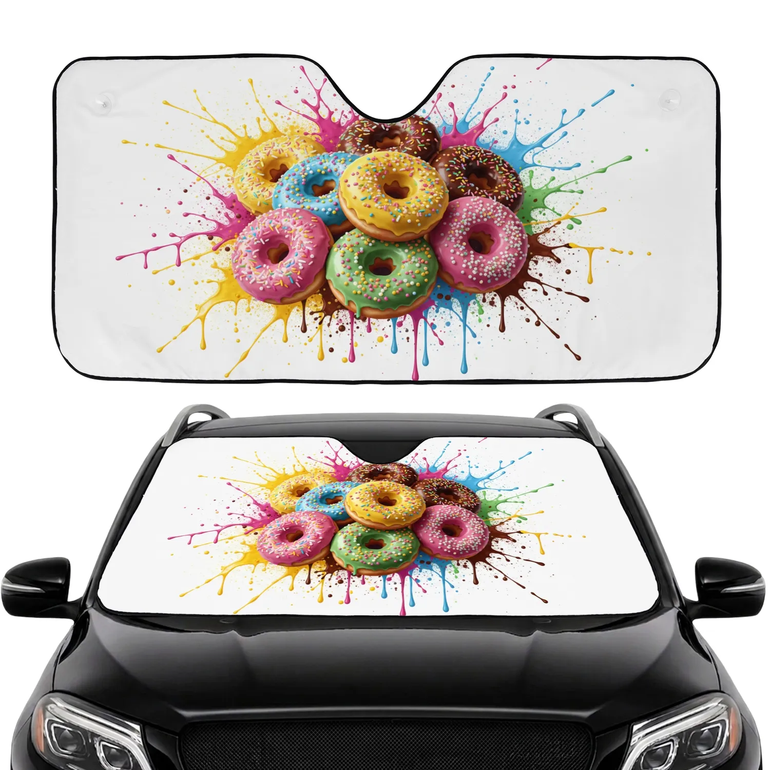Colorful Sprinkled Gourmet Donut Splatters Car Interior Upgrade Car Sunshade - 1