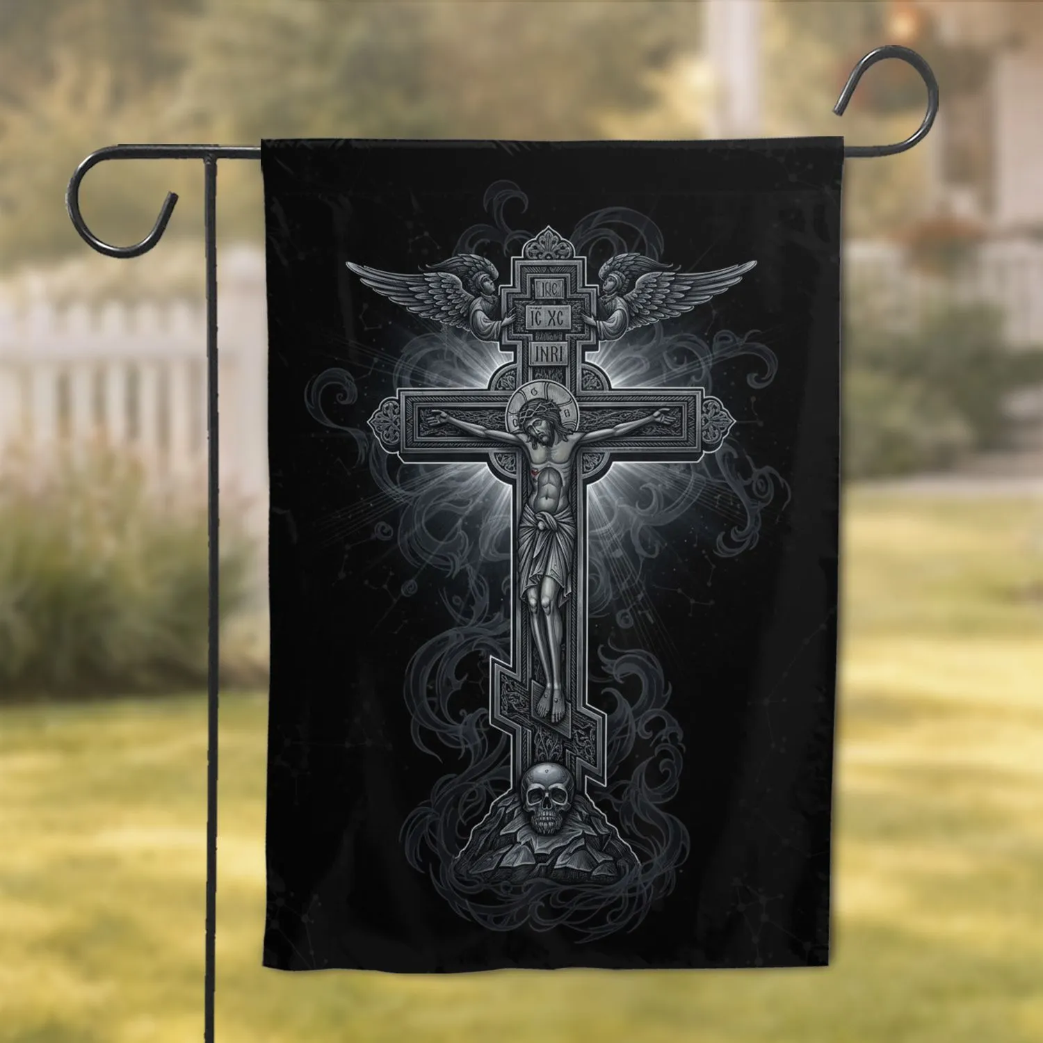 Orthodox Three-Bar Cross Christ Crucified Angels - Spiritual Home Decor Gift Garden Flag - 1