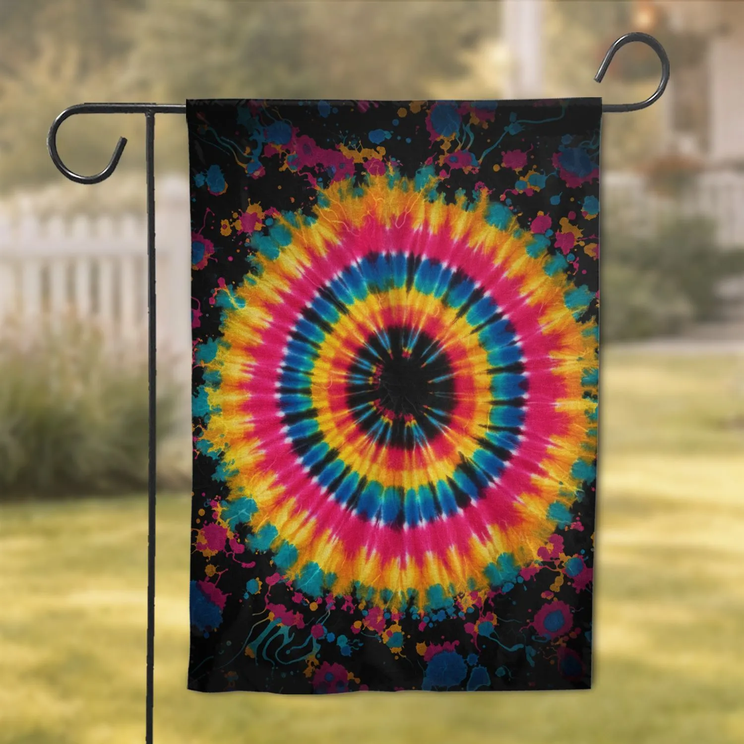 Dynamic Psychedelic Tie-Dye Spiral Burst Paint Splatter - Boho Lifestyle Decor Gift Garden Flag - 1