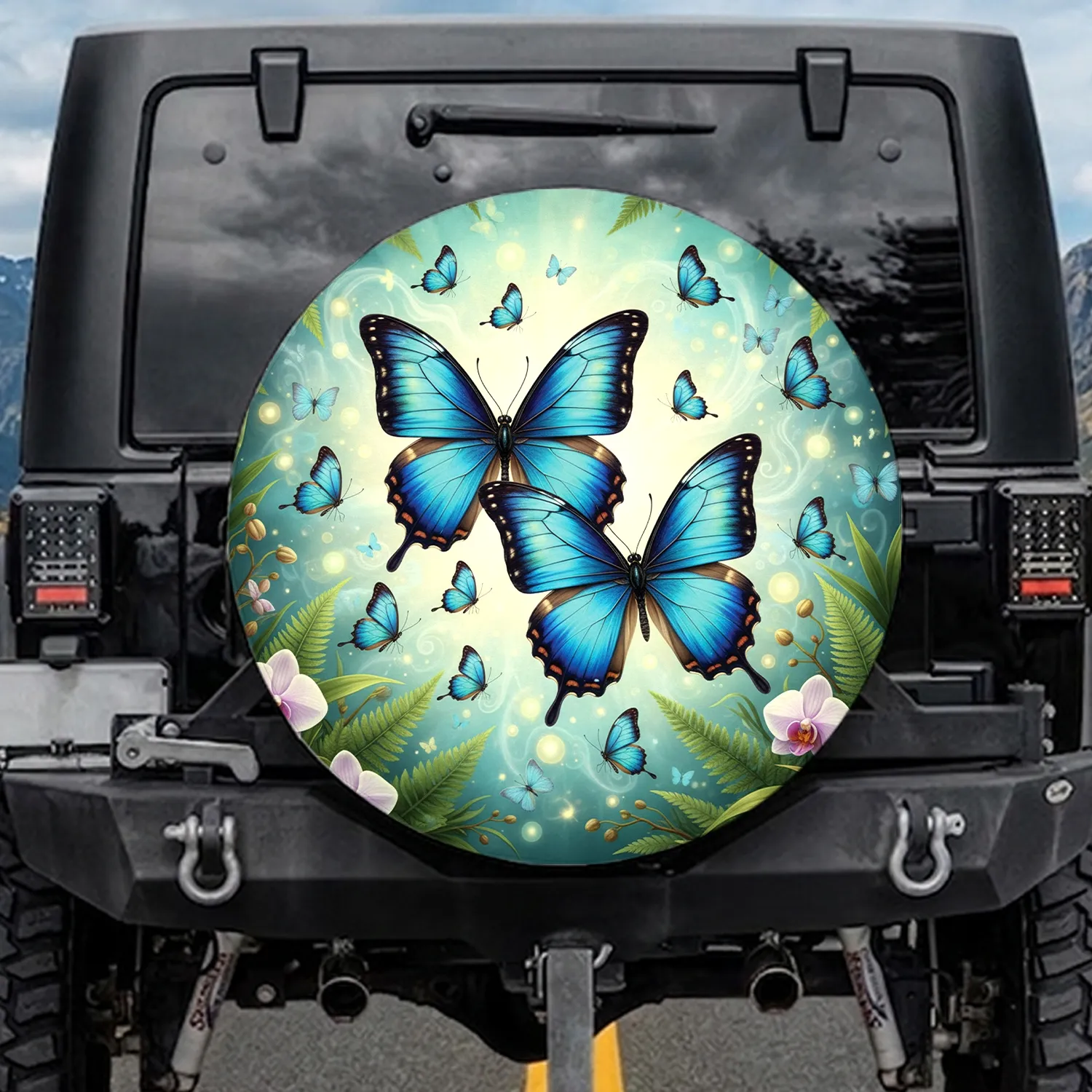 Morpho Butterfly Orchid Fern Tropical - Wildlife Lover Gift Spare Tire Cover - 1
