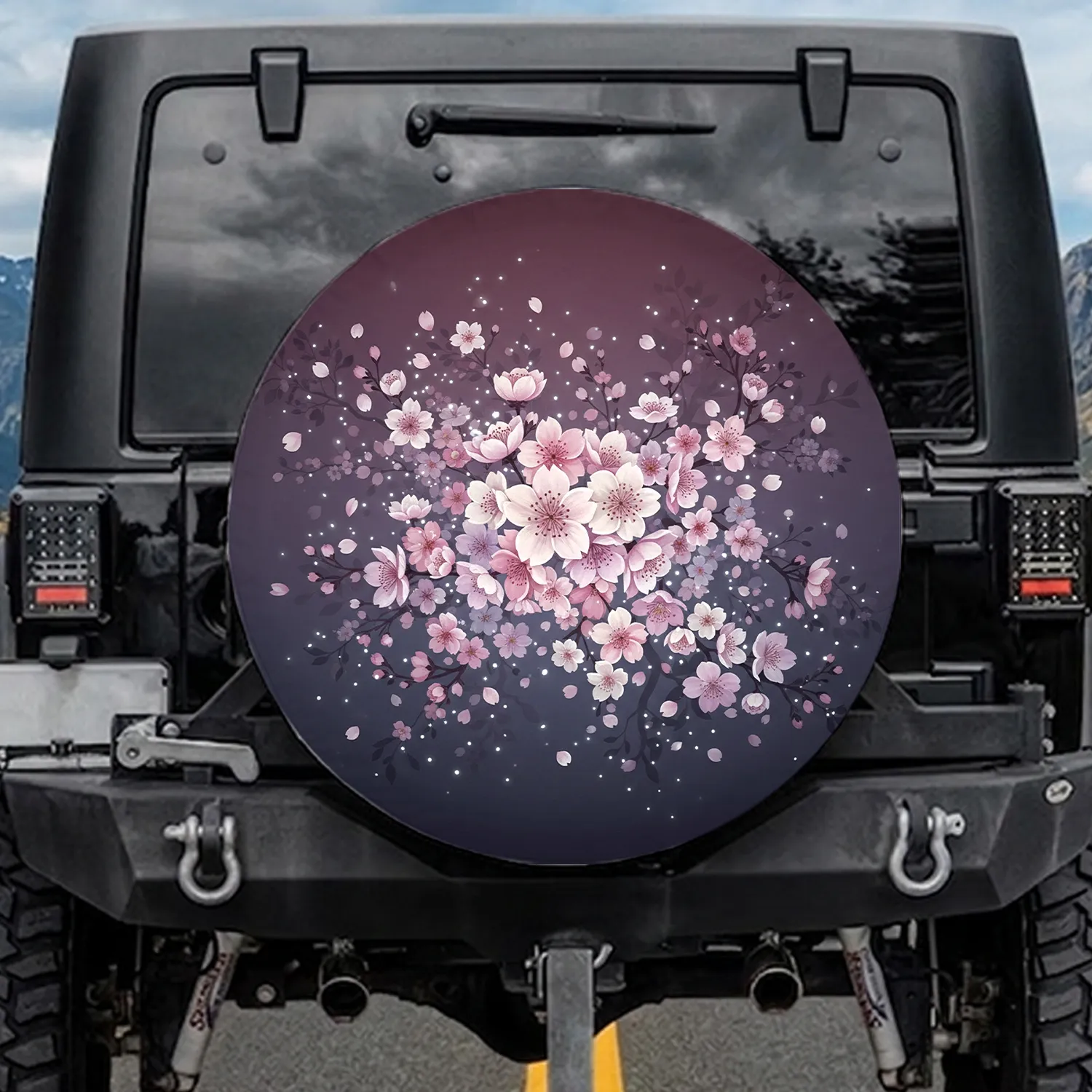 Sakura Petals Floral Branches Twilight Sky - Home Decor Gift Spare Tire Cover - 1