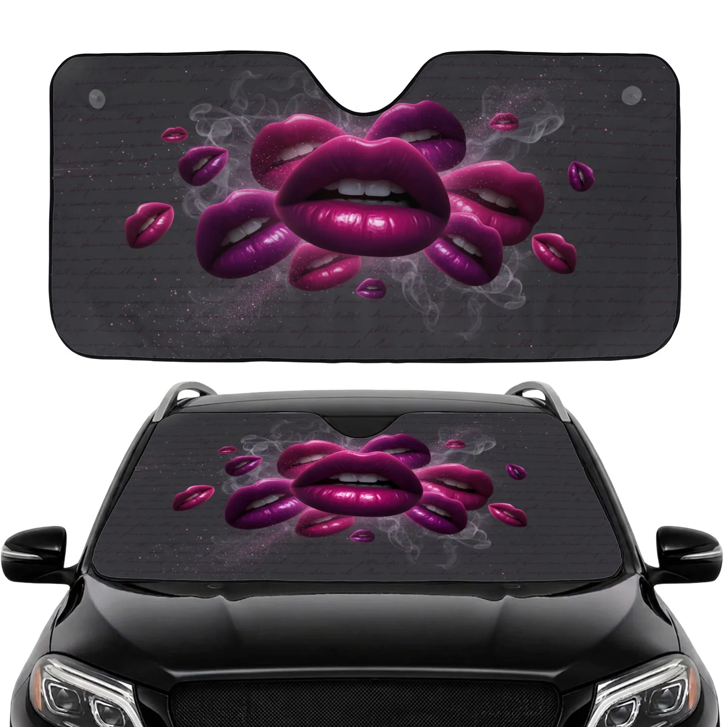 Glossy Magenta Purple Lips with Smoke - Car Interior Upgrade Car Sunshade - 1