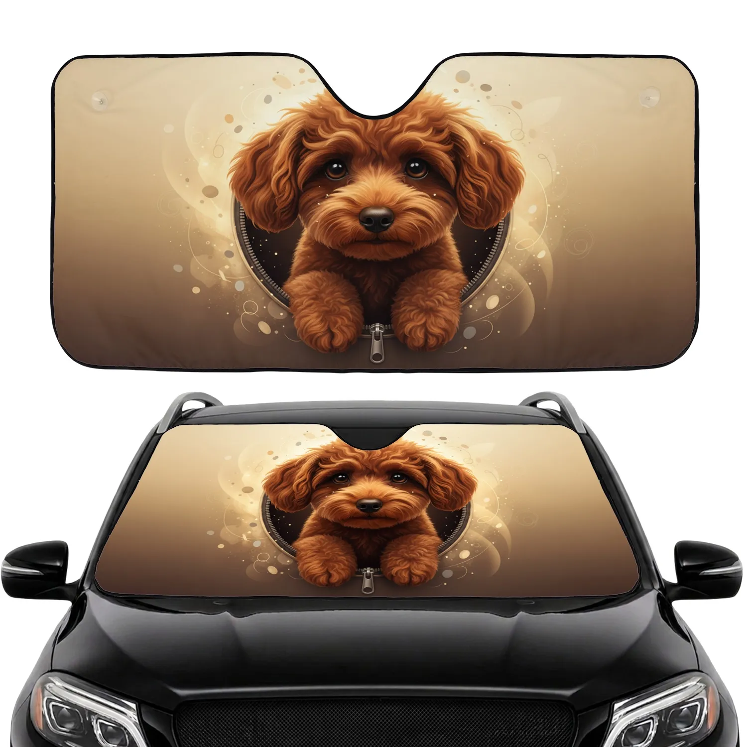 Fluffy Poodle Peeking Out - Car Interior Upgrade for Poodle Lovers Car Sunshade - 1