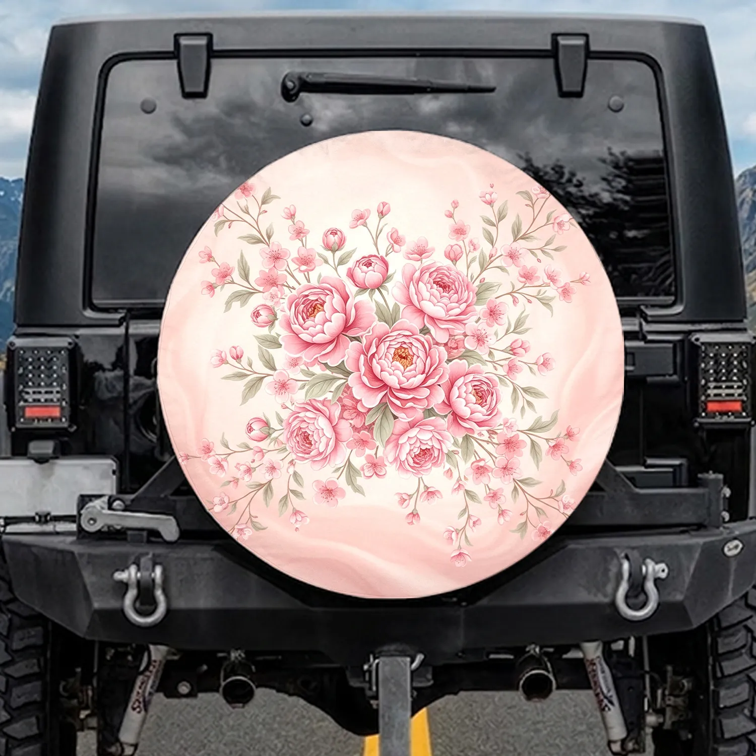 Botanical Illustration Pink Flowers Foliage - Nature Lover Gift Spare Tire Cover - 1