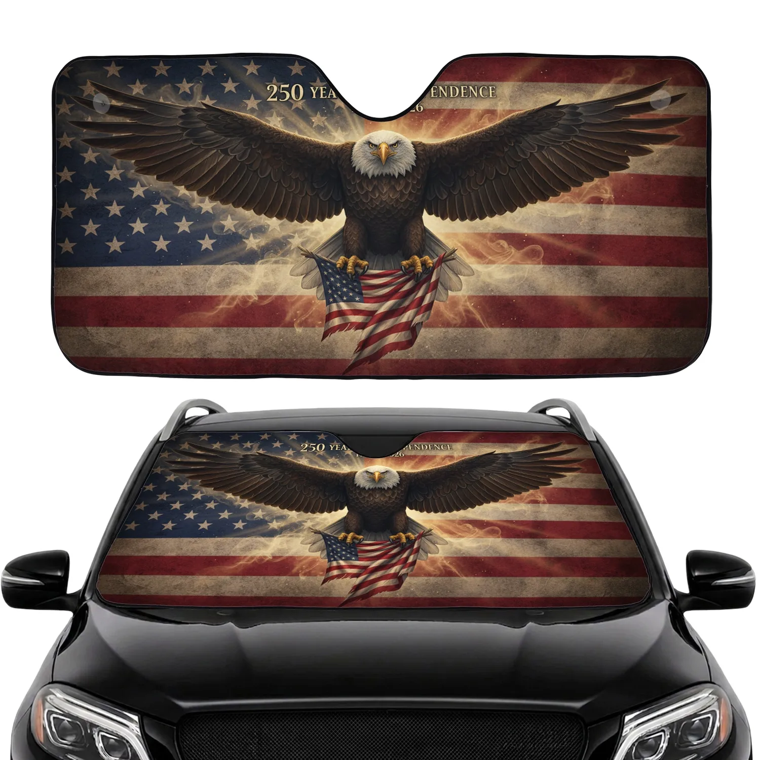 Bald Eagle American Flag 1776-2026 USA 250th Anniversary Car Interior Upgrade for Veterans Car Sunshade - 1