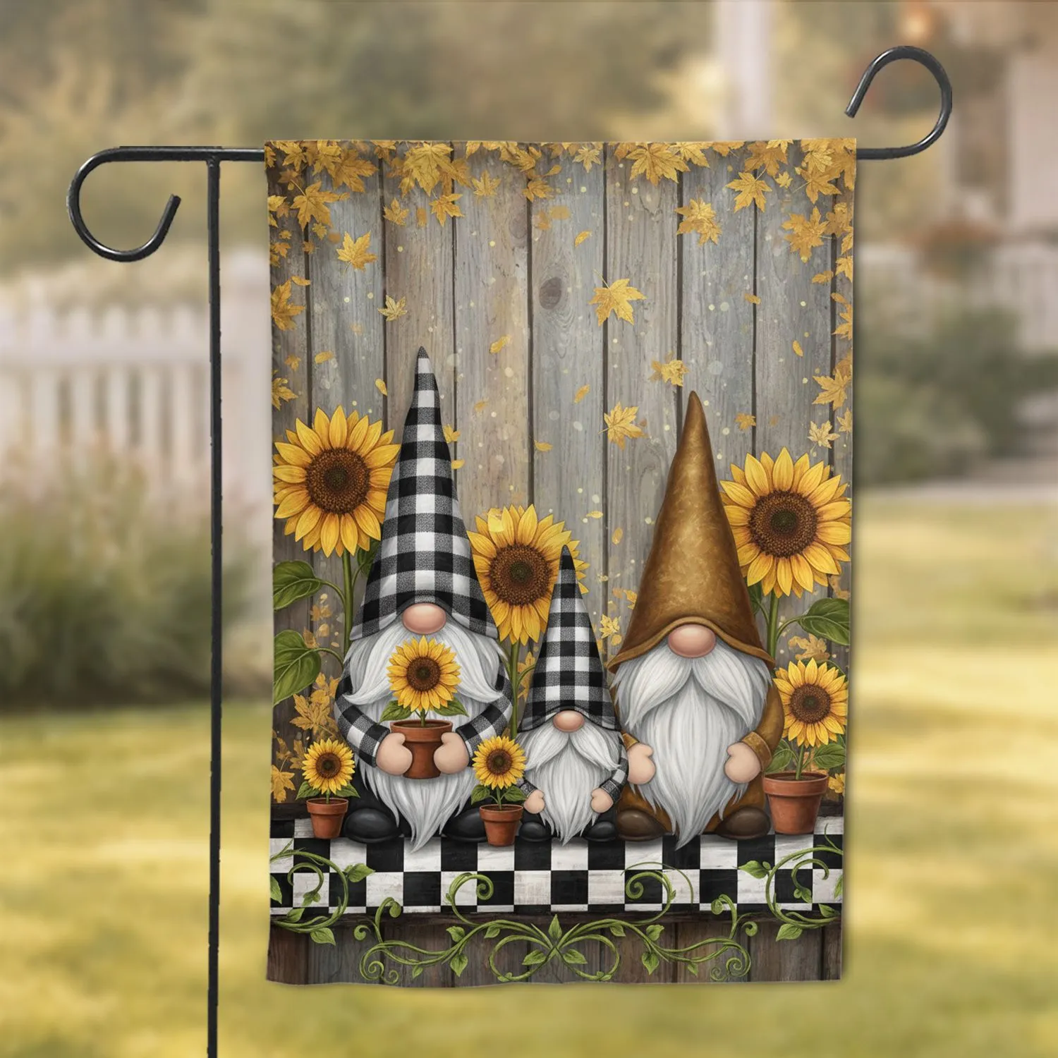 Garden Gnomes Sunflower Rustic Autumn - Home Decor Gift for Gardeners Garden Flag - 1