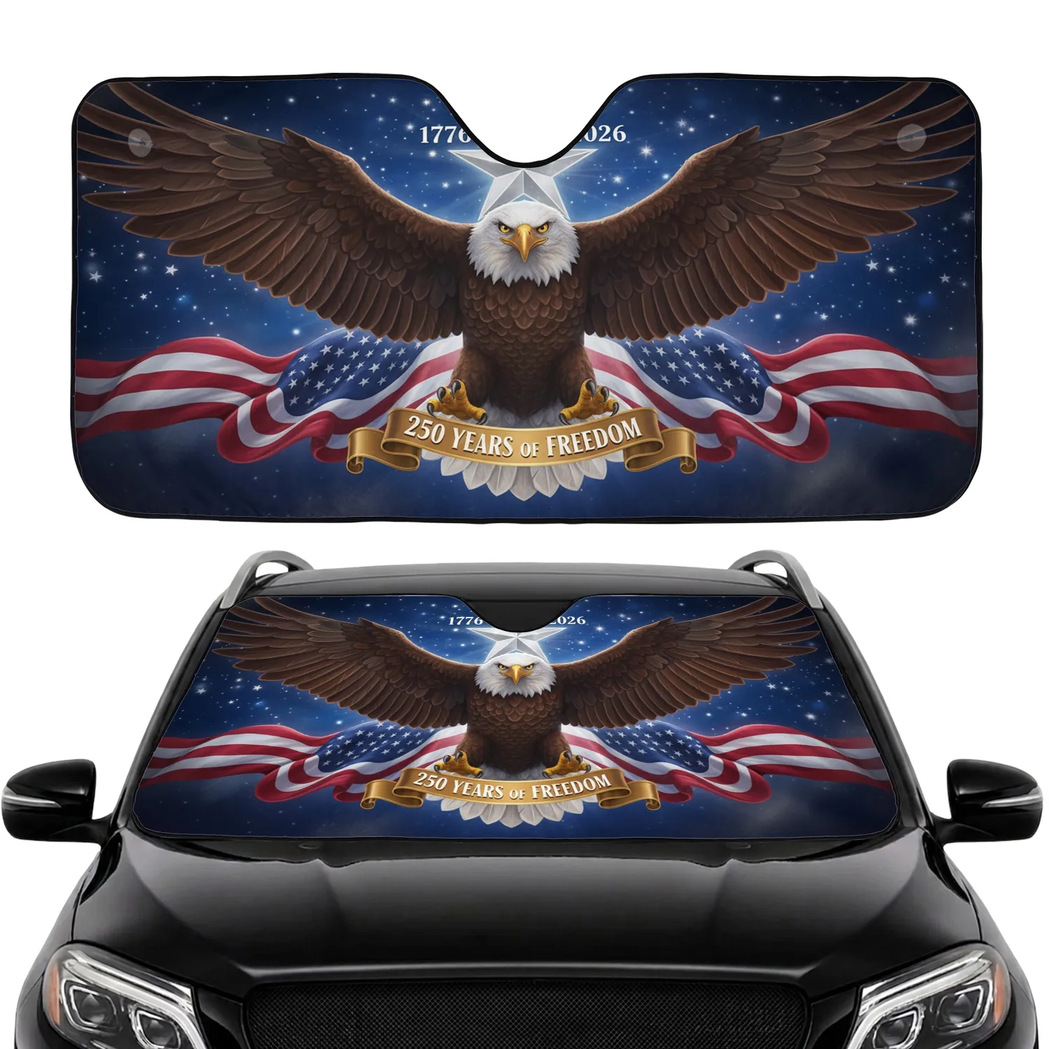 Bald Eagle American Flag 1776-2026 - USA 250th Anniversary Road Trip Gift for Veterans Car Sunshade - 1