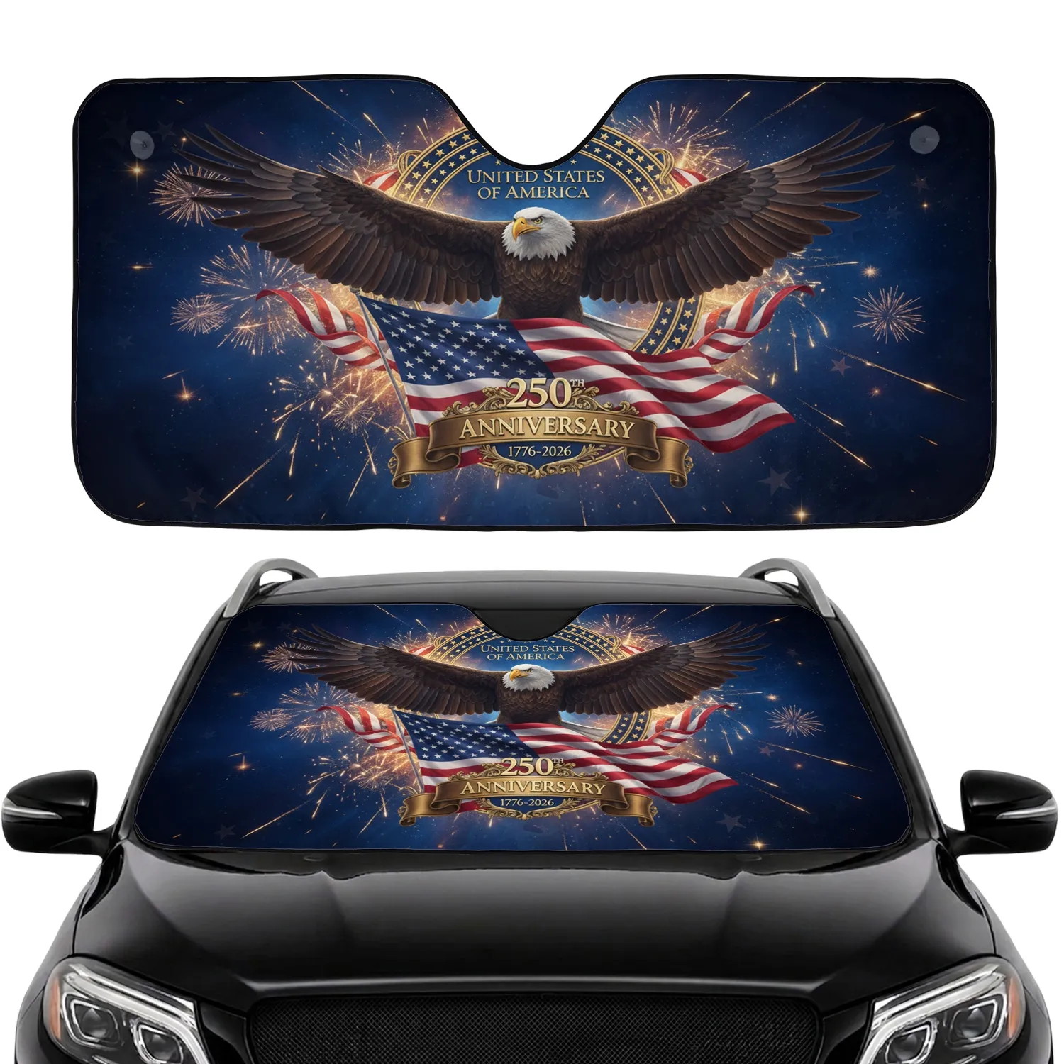 Bald Eagle American Flag 1776-2026 - USA 250th Anniversary Road Trip Gift Car Sunshade - 1