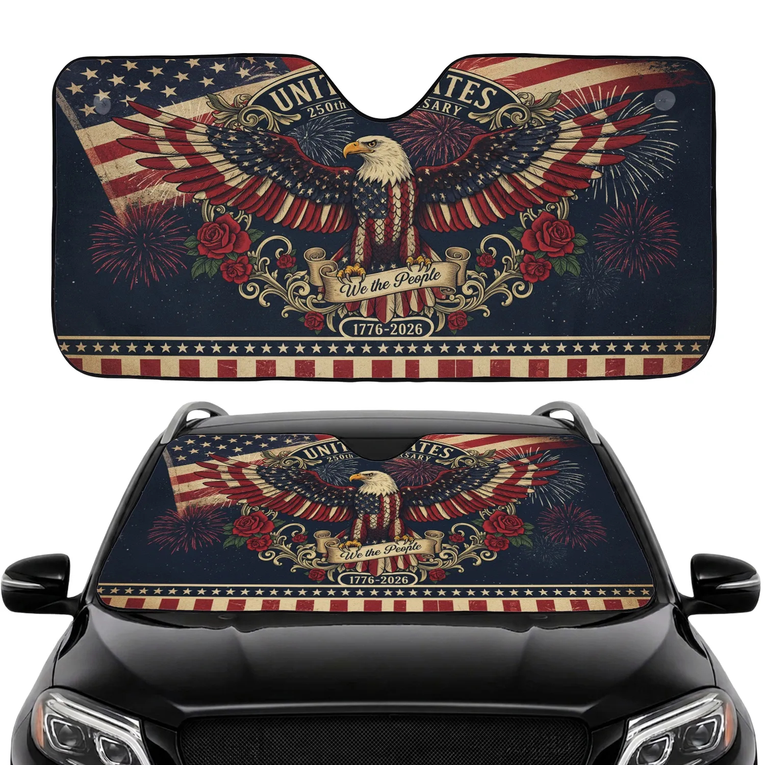 Bald Eagle American Flag 1776-2026 - United States 250th Anniversary Road Trip Gift Car Sunshade - 1
