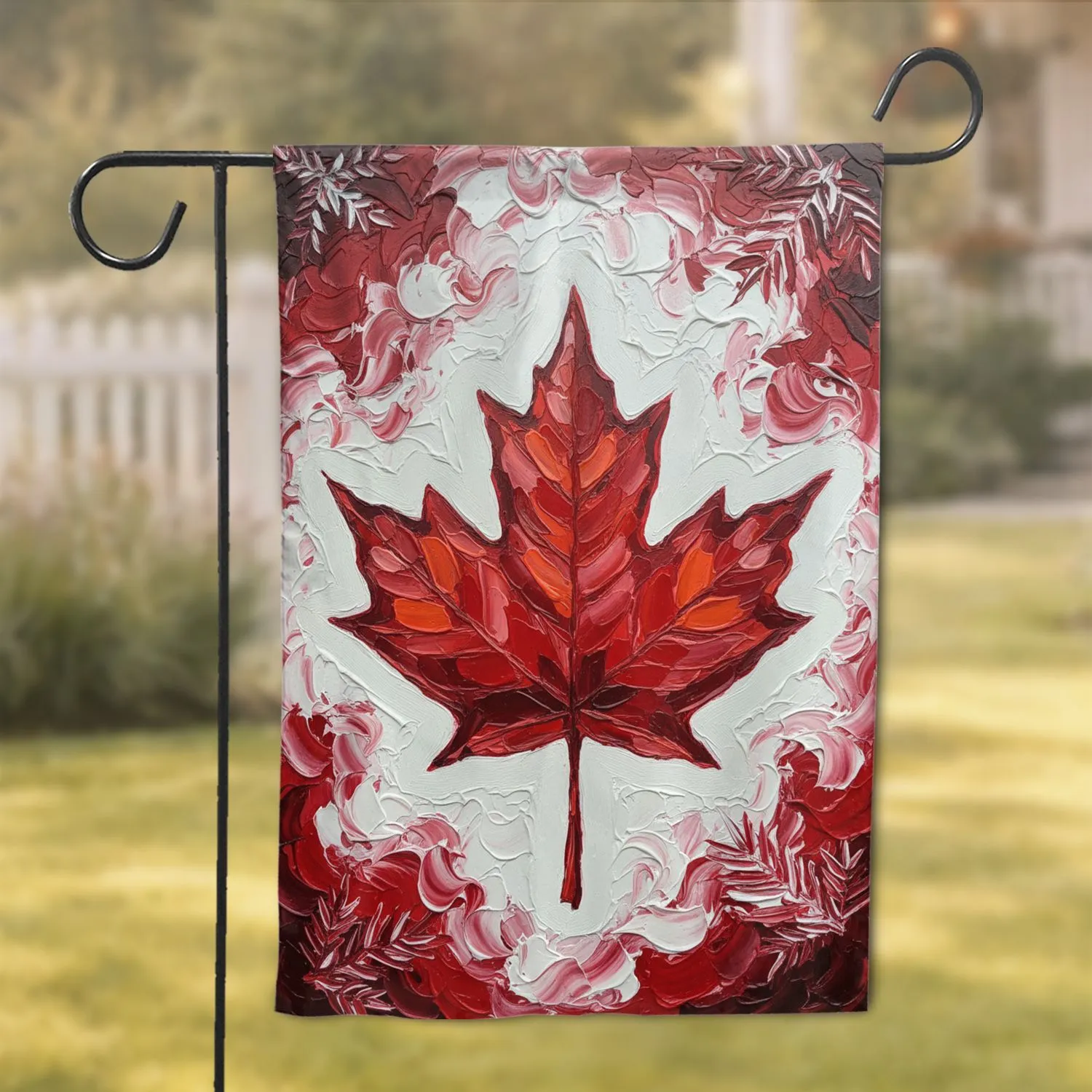 Vibrant Canadian Maple Leaf Crimson White Fields - Home Decor Gift Garden Flag - 1