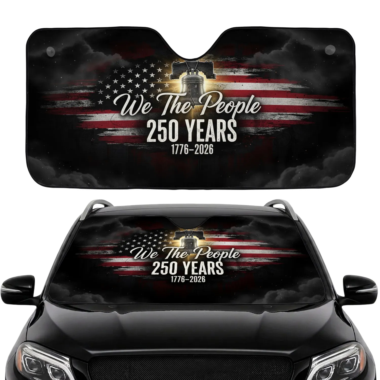 Liberty Bell American Flag 'We The People' 1776-2026 - USA 250th Anniversary Car Interior Upgrade Car Sunshade - 1