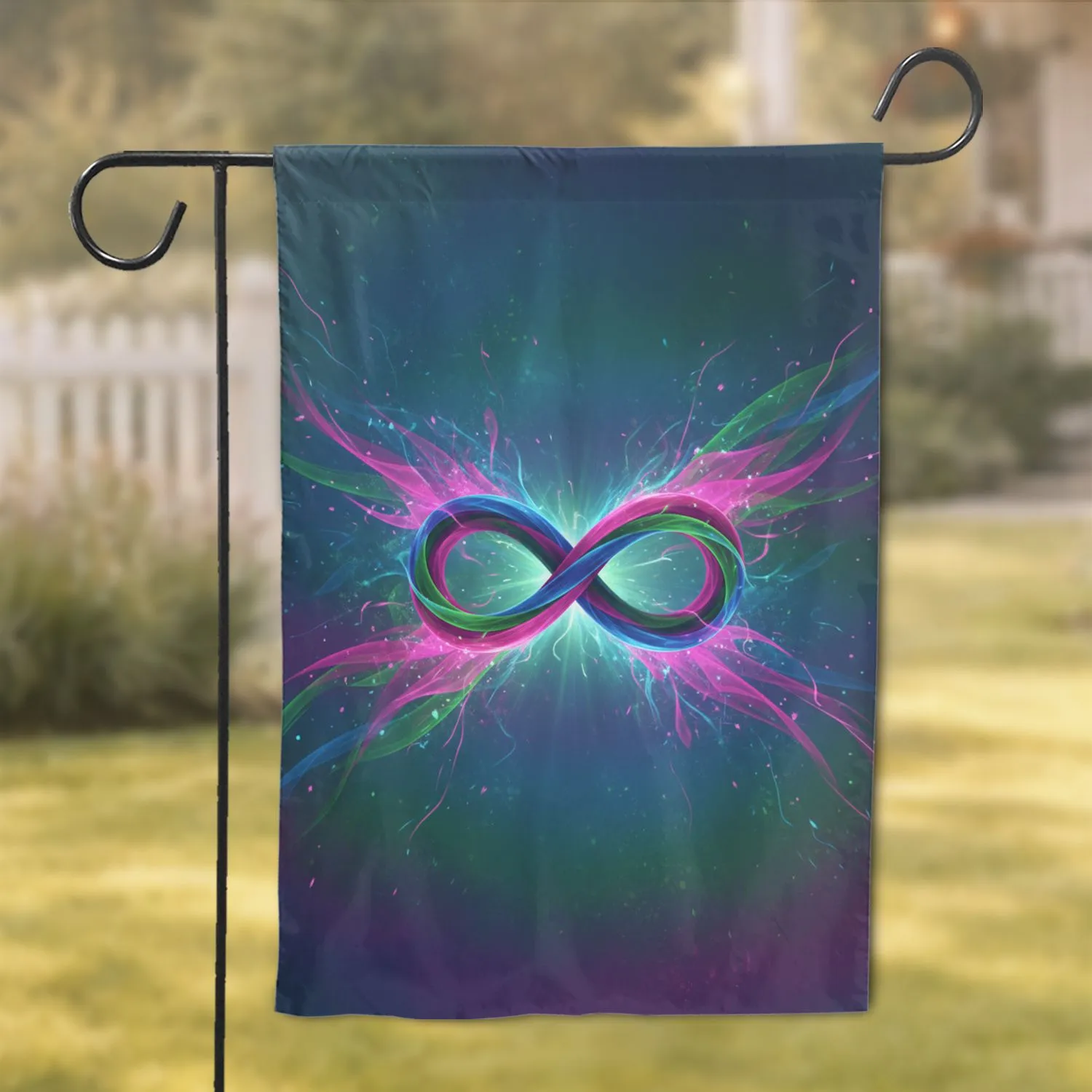 Luminous Infinity Heart Ribbons Magenta Green Blue - Home Decor Gift Garden Flag - 1