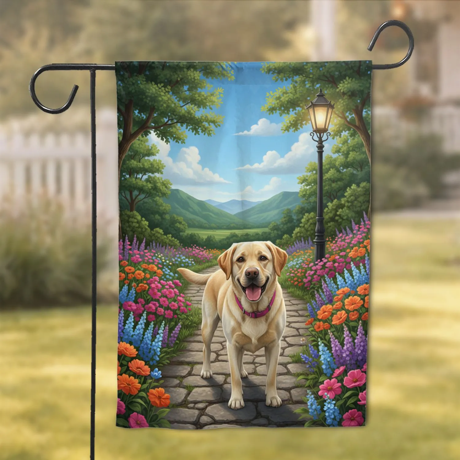 Yellow Labrador Retriever Dog Flower Garden Pathway - Dog Lover Home Decor Gift Garden Flag - 1