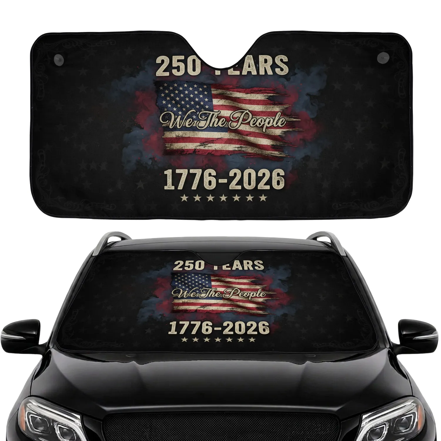 Distressed American Flag 250 Years We The People 1776-2026 - USA 250th Anniversary Road Trip Car Sunshade - 1