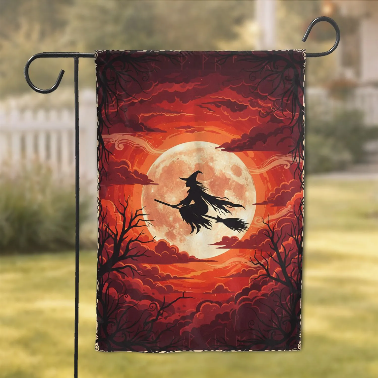 Witch Riding Broomstick Full Moon - Halloween Decor Witch Lover Gift Garden Flag - 1