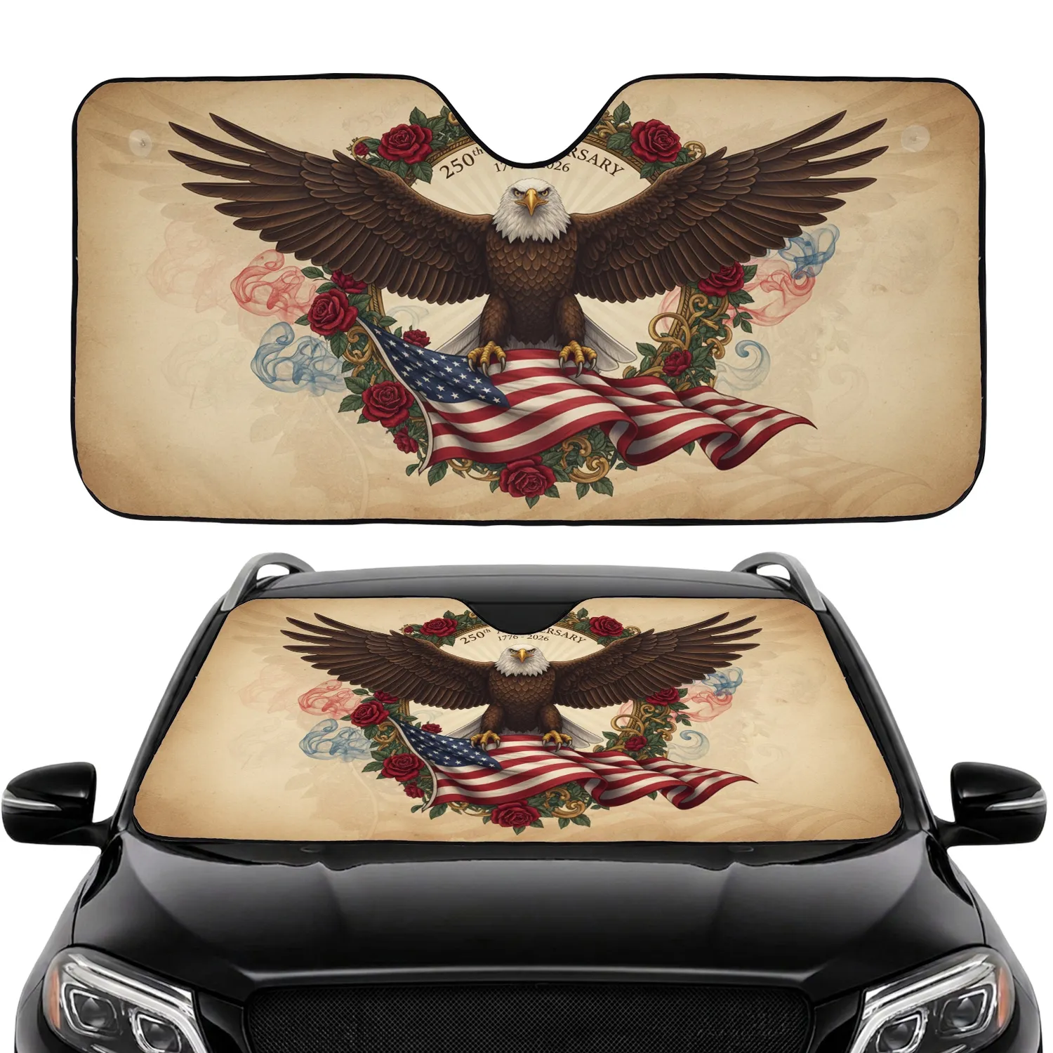 Bald Eagle American Flag 1776-2026 - USA 250th Anniversary Independence Day Gift for Fathers Car Sunshade - 1