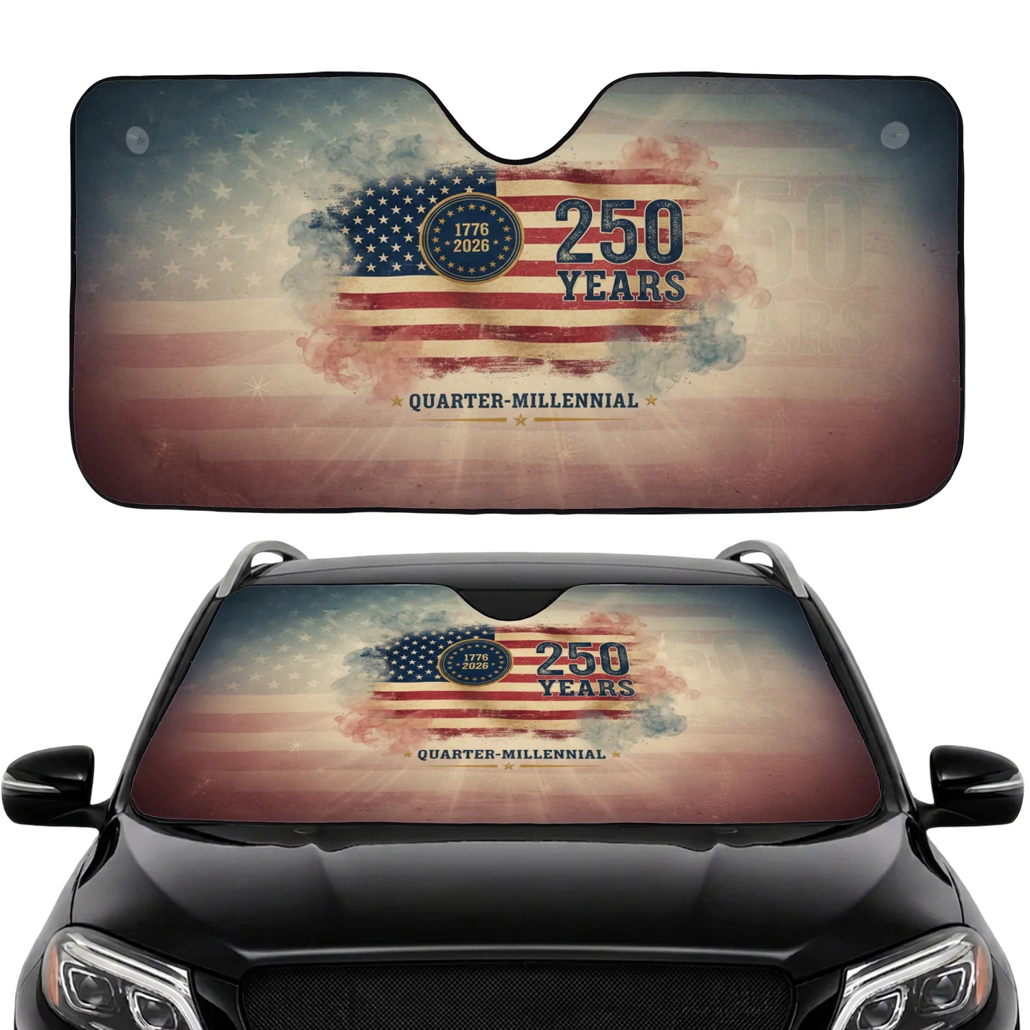 Distressed American Flag 1776-2026 250 Years – Car Interior Upgrade for Veterans Car Sunshade - 1