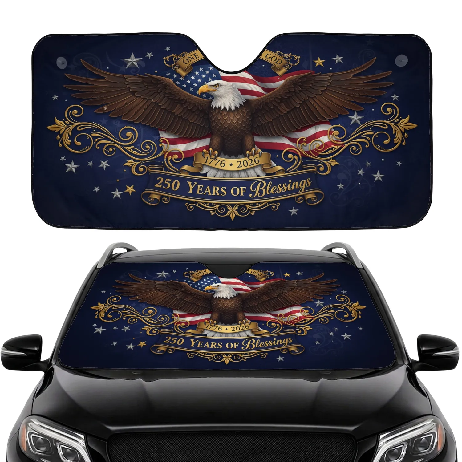 Bald Eagle American Flag 1776-2026 - USA 250th Anniversary Road Trip Gift Car Sunshade - 1