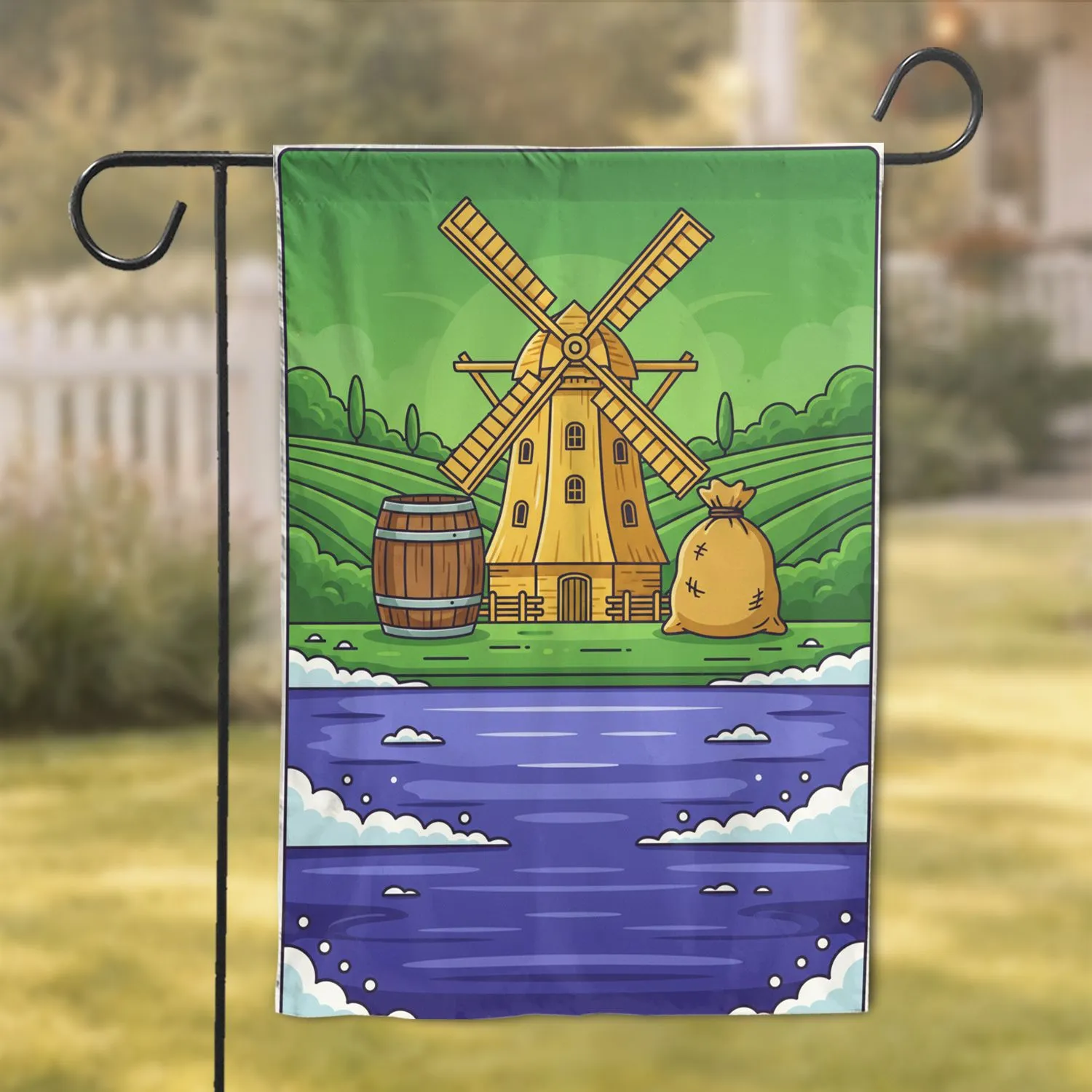 Dutch-style Windmill Pastoral Green Hills Purple Water Rural Scene Home Decor Gift Garden Flag - 1
