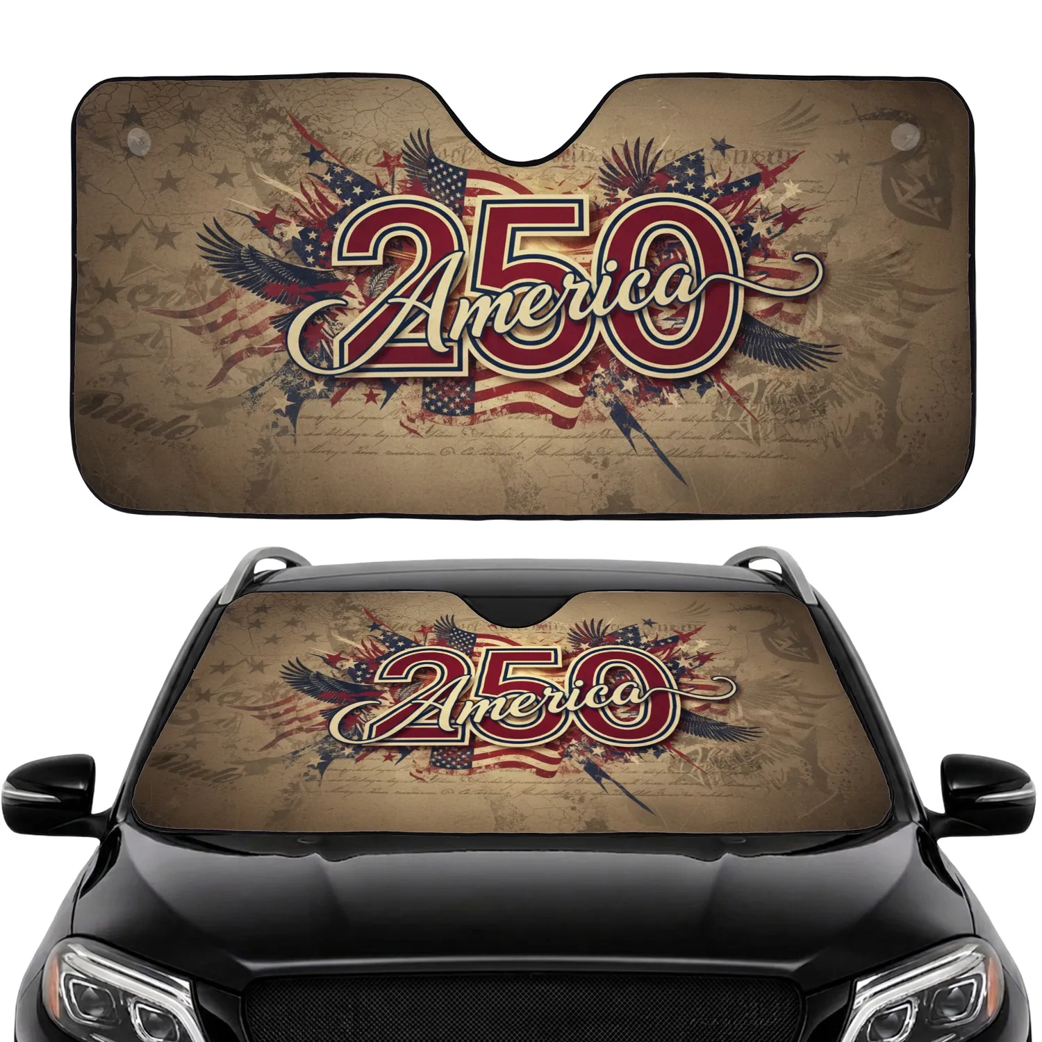 250 America Patriotic Script Eagles - USA 250th Anniversary Commute Accessory Car Sunshade - 1