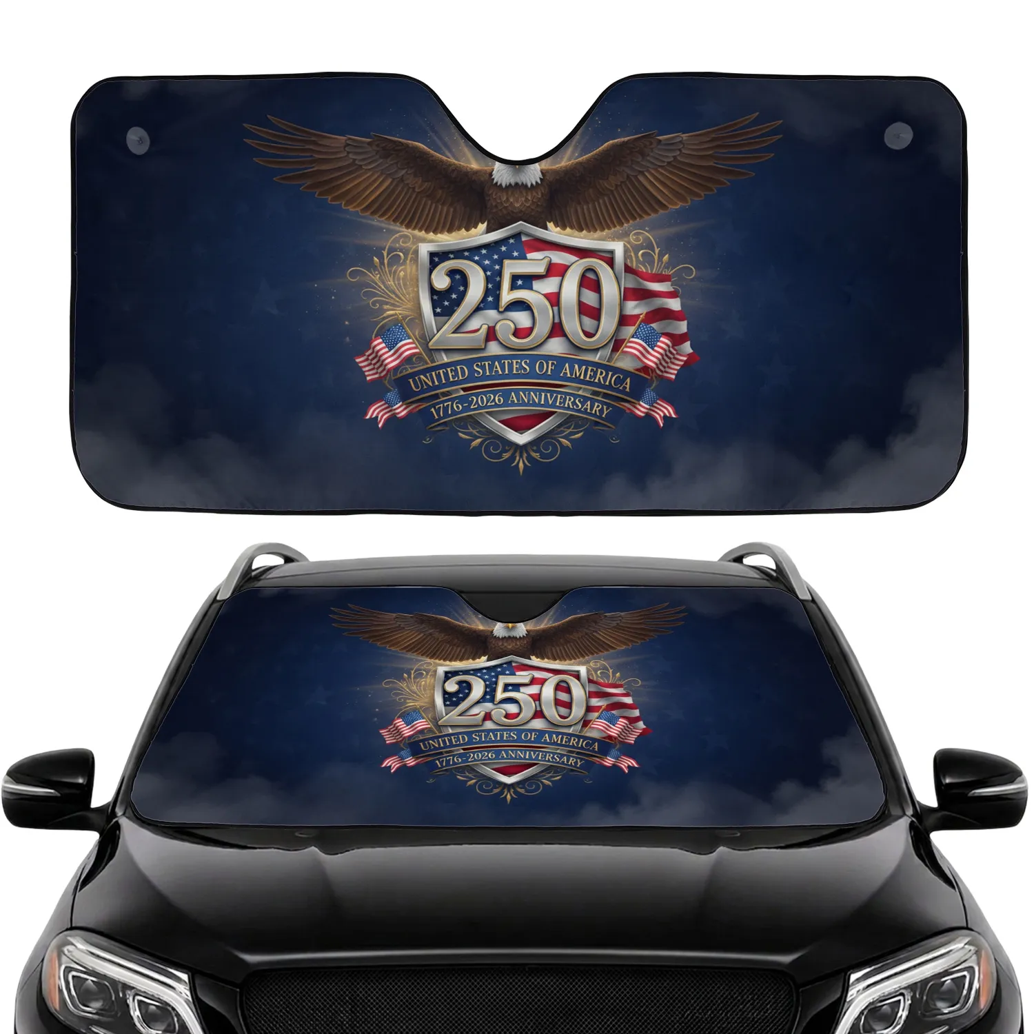 Bald Eagle American Flag 1776-2026 - USA 250th Anniversary Independence Day Car Sunshade - 1