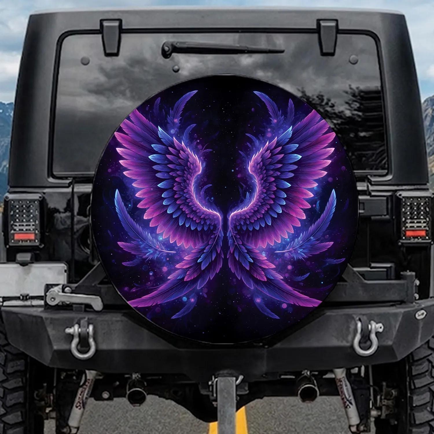 Mystical Purple Blue Feathered Wings - Fantasy Lover Car Accessory Spare Tire Cover - 1