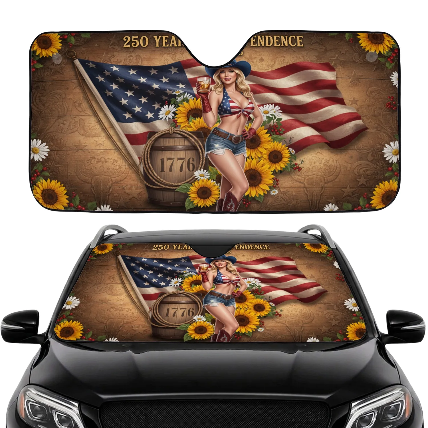 Pin-Up Woman American Flag 1776 250th Anniversary - Independence Day Car Upgrade Car Sunshade - 1