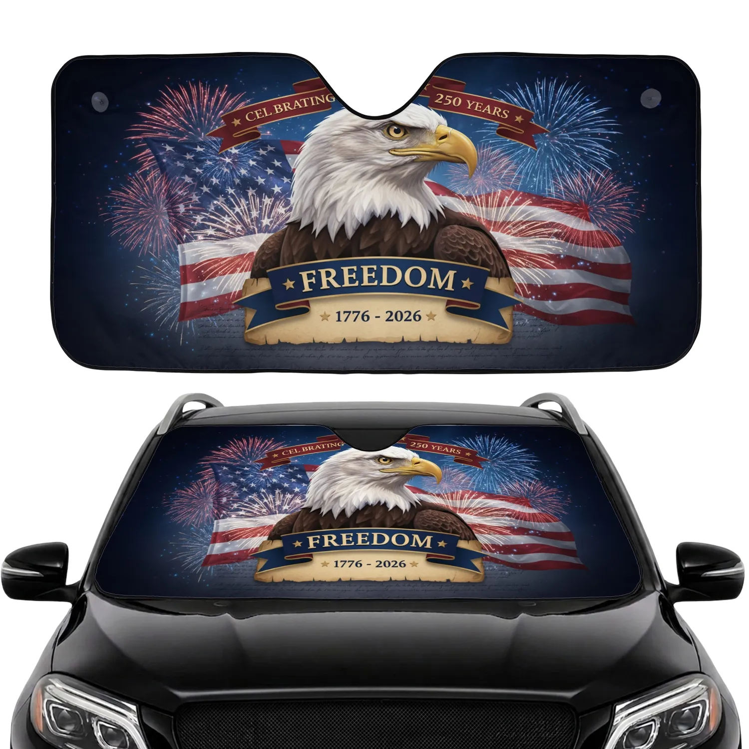Bald Eagle American Flag Freedom 250th Anniversary Car Interior Upgrade for Veterans Car Sunshade - 1