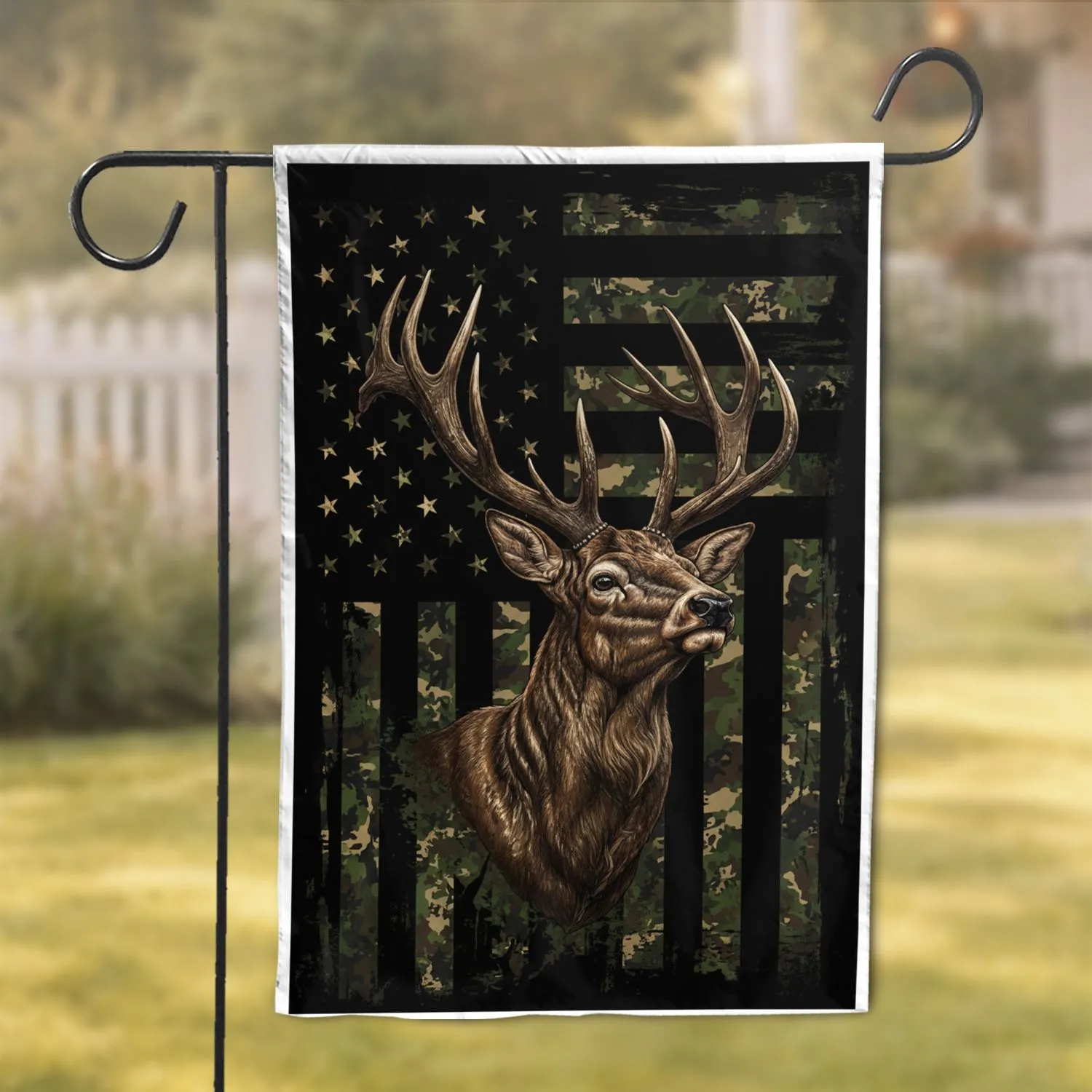 Stag Antlers Camouflage Military - Home Decor Gift for Veterans Garden Flag - 1
