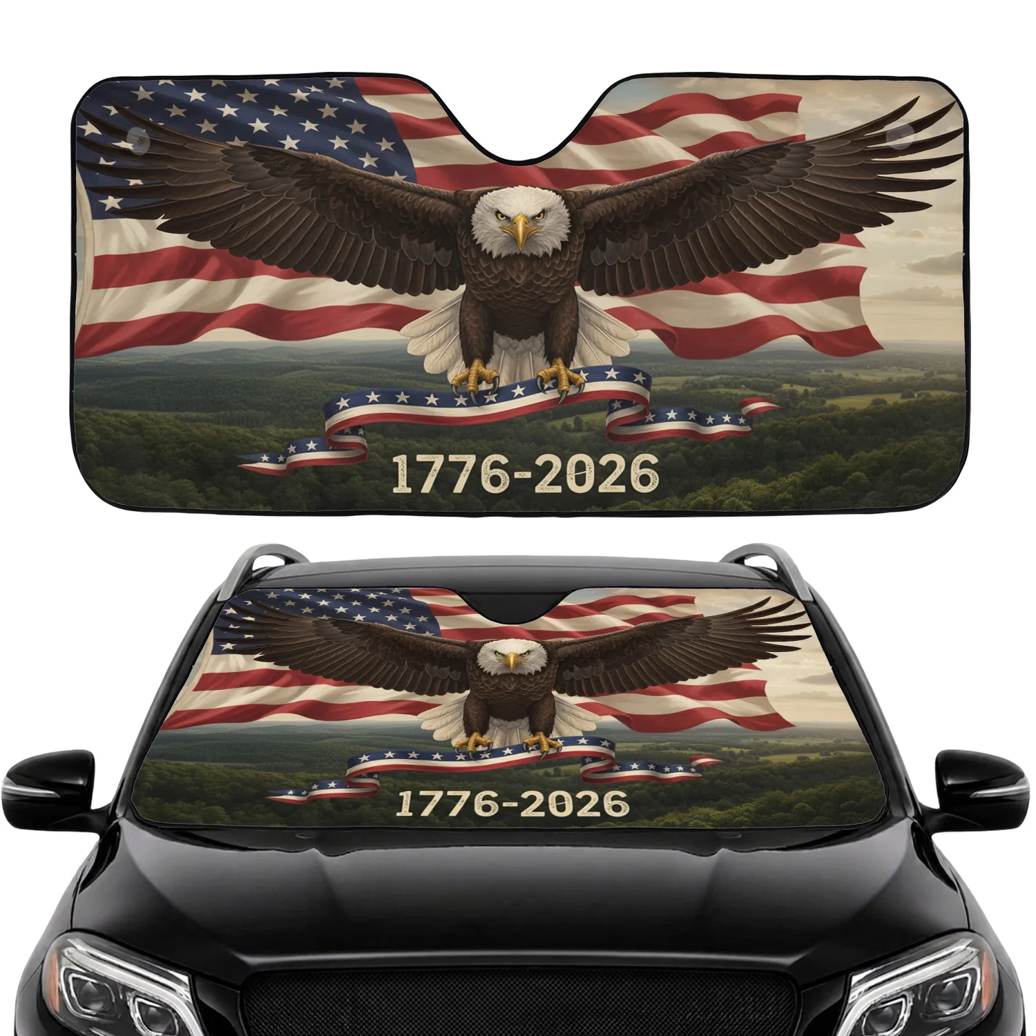 Bald Eagle American Flag 1776-2026 - USA 250th Anniversary Car Interior Upgrade Car Sunshade - 1