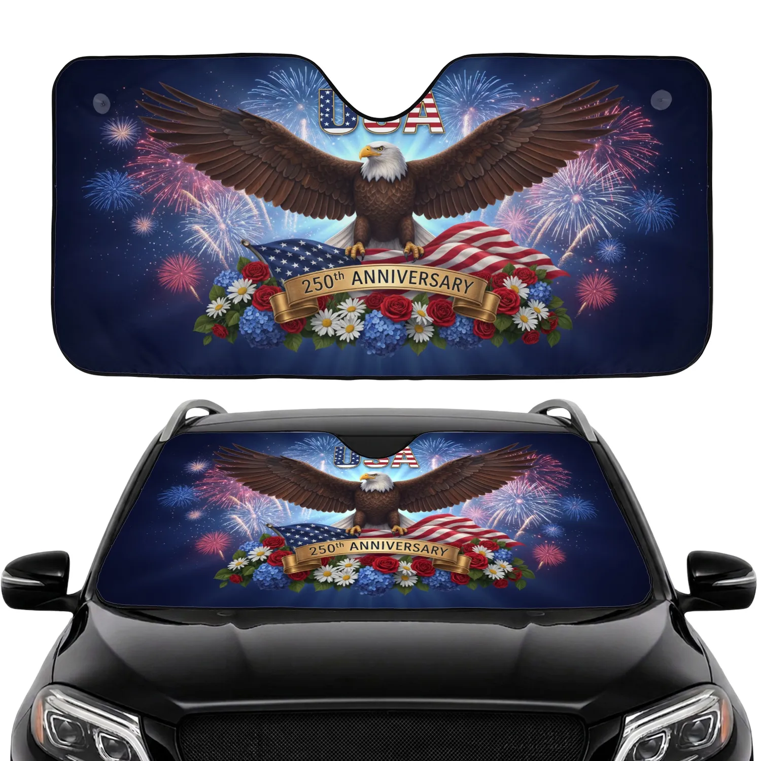 Bald Eagle American Flag USA 250th Anniversary Independence Day Road Trip Gift for Veterans Car Sunshade - 1